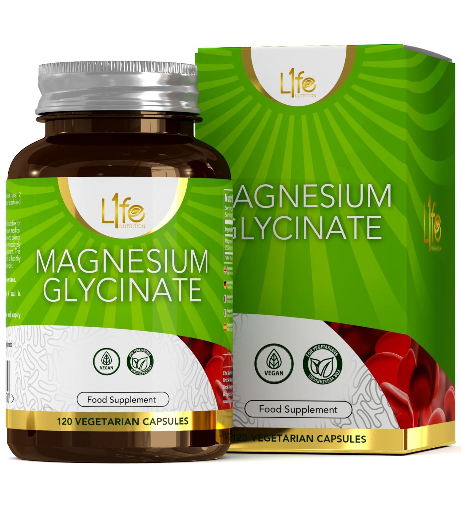 LN Magnesium Glycinate Capsule | 120 Vegan Magnesium Bisglycinate Supplements | 1250mg Providing 250mg Elemental Magnesium Per Dose | Non-GMO Gluten Free Allergen Free - Buy Online on GoSupps.com