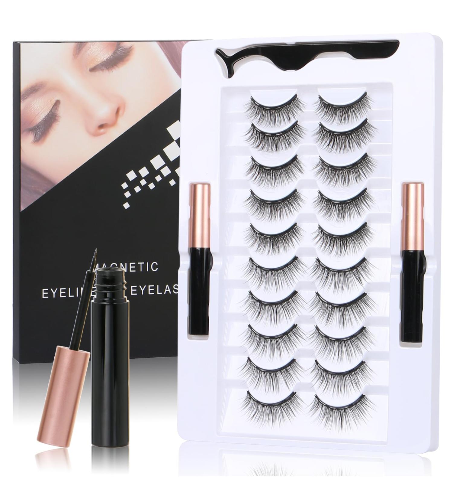 TFHAllOSTYLE 3D Magnetic Eyelashes with Eyeliner Kit 2 Tubes of Magnetic Eyeliner Nature Look No Glue & Tweezers 10 Pairs Natural Wispy Fluffy 3D Effect False Eyelashes (101) - Buy Online on GoSupps.com