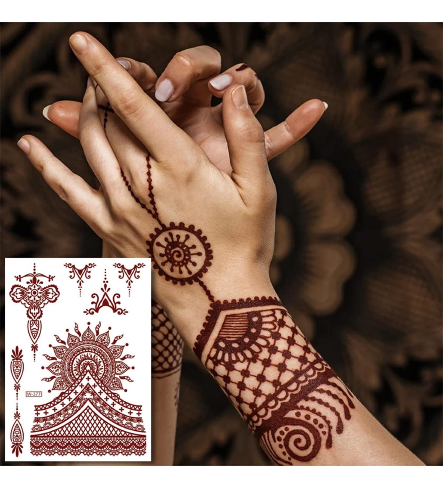 Brown Indian Style Henna Temporary Tattoos for Women - Waterproof Exquisite Designs for Body, Face, Arm Decor - 6 Sheets - Buy Online on GoSupps.com