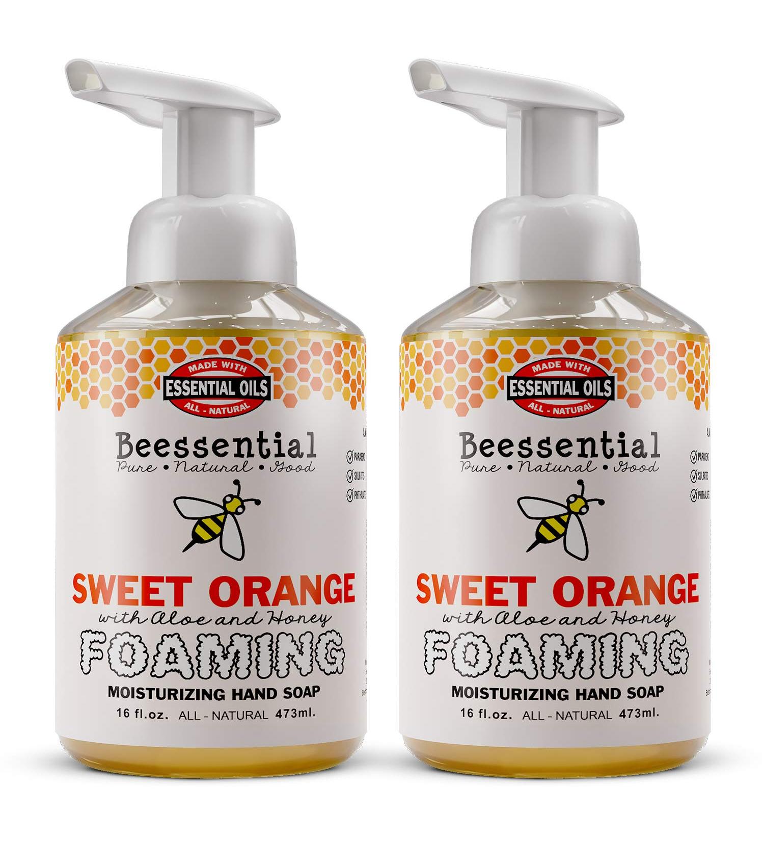 Beessential All Natural Foaming Hand Soap - Sweet Orange, 16 oz 2-Pack | Essential Oils, Aloe & Honey, Made in USA - Buy Online on GoSupps.com