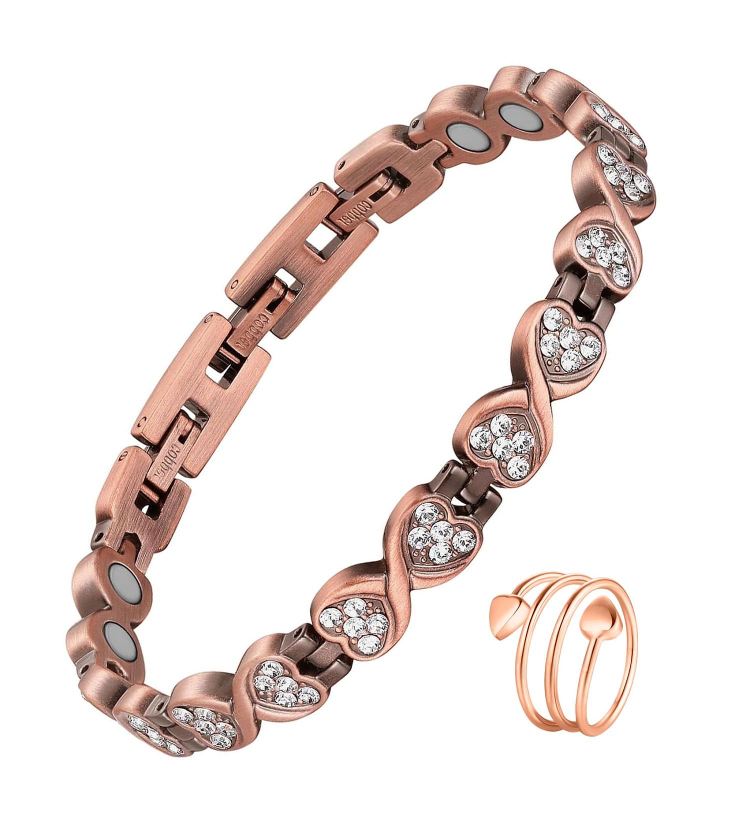 Jecanori Copper Magnetic Bracelet Set for Women - Adjustable Size with Strength Magnets (3800 Gauss Each) - Includes Magnetic Rings - Brazaletes & Jewellery Gift Box - Infinite Crystal Design - Buy Online on GoSupps.com