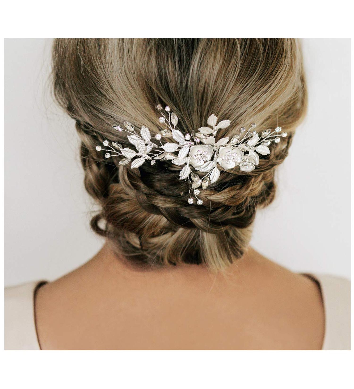 SWEETV Rhinestone Wedding Hair Comb - Handmade Bridal Hair Clip for Brides & Bridesmaids | Wedding Hair Accessories in Silver - Buy Online on GoSupps.com