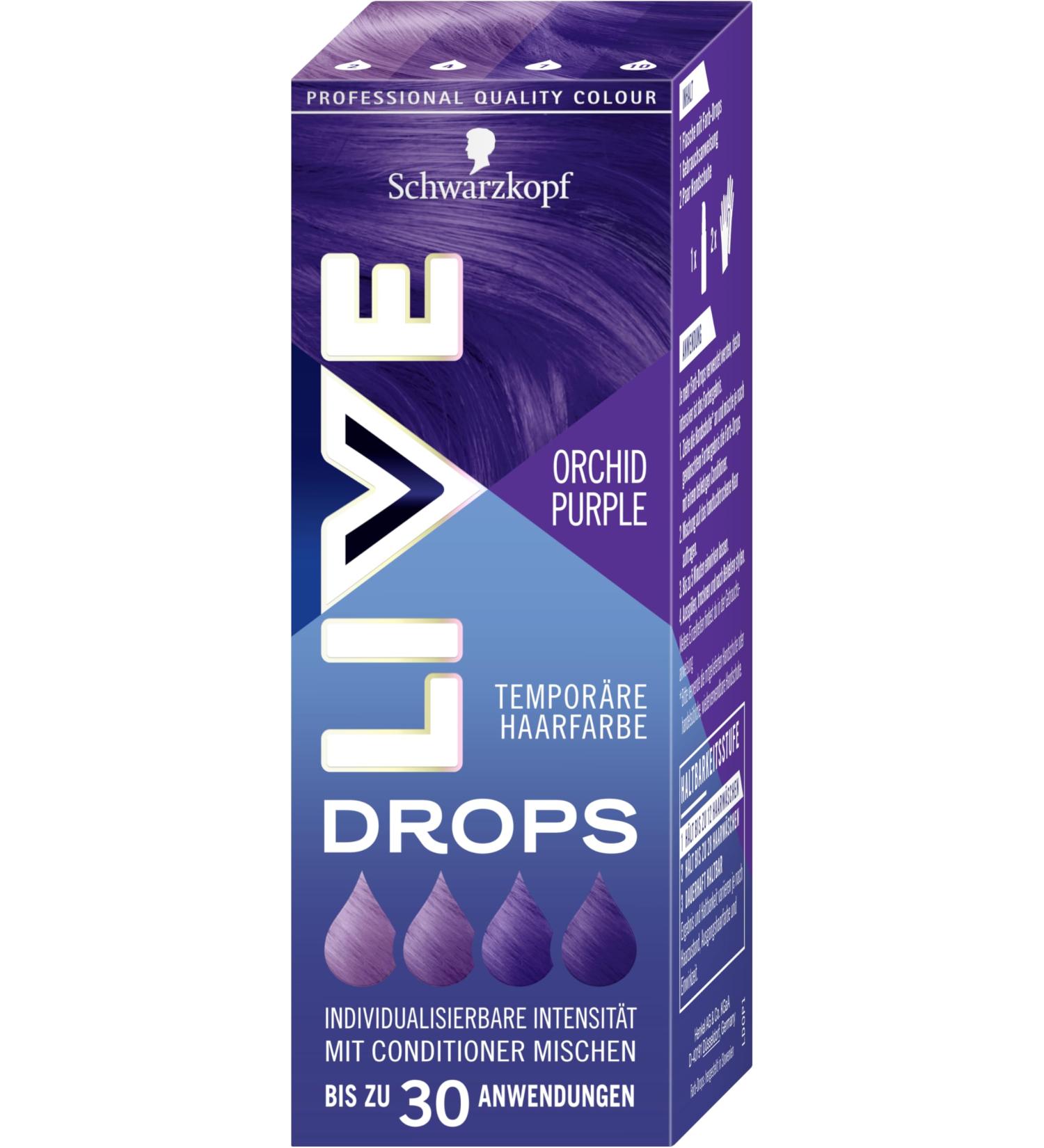  LIVE Schwarzkopf Live Color Drops Orchid Purple (30ml) Dosable Color Drops for a Custom Look Dye Mix with Conditioner Temporary Hair Dye Lasts Up to 12 Washes - Buy Online on GoSupps.com