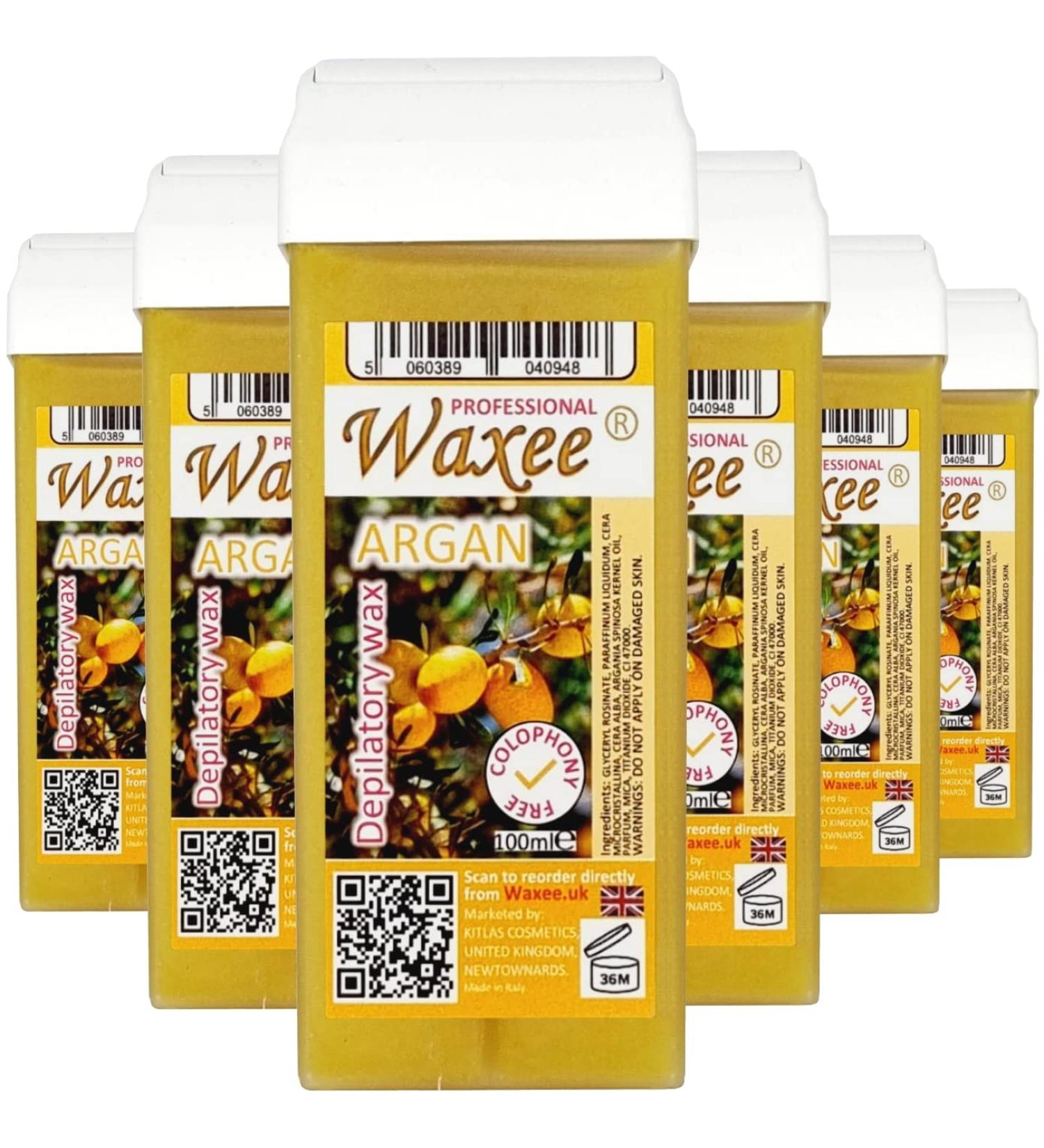 ROLL-ON WAX CARTRIDGE 100ml roller hair removal wax depilatory refill (6 x 100ml roll-on wax cartridge Argan "Top formula") 100 ml (Pack of 6) Argan "Top formula"