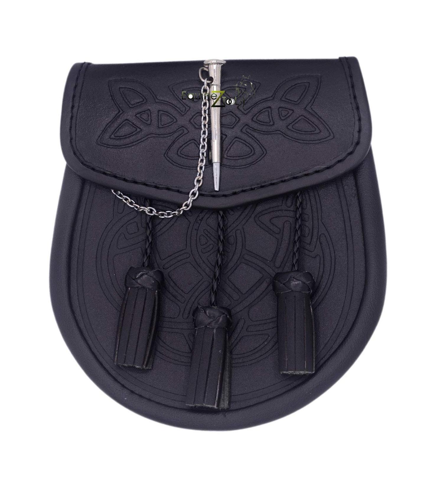 Celtic Embossed Scottish Black Sporran with Chain and Belt Equinez Tools - Buy Online on GoSupps.com