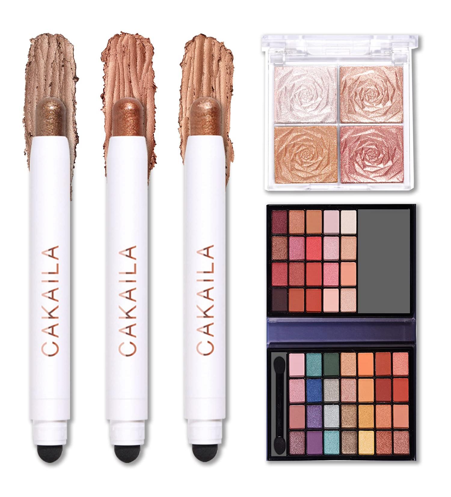 3-in-1 Eyeshadow Set: Eyeshadow Stick, 48-Color Palette, and 4-Color Highlighter Palette | Blendable Makeup Gift for Women - Buy Online on GoSupps.com