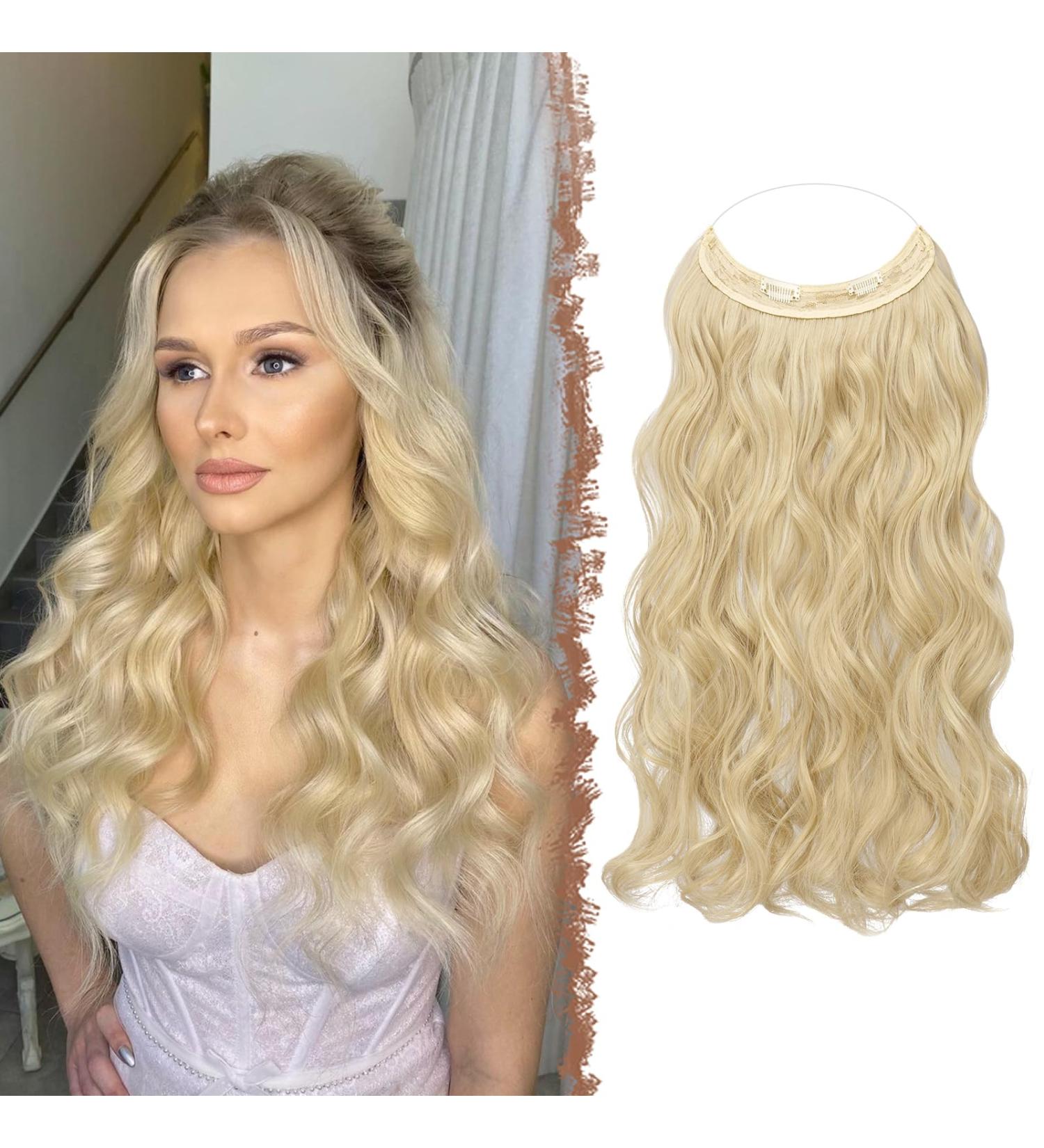 Feshfen Invisible Hair Extensions - Adjustable Ash Blonde Curly 45cm Wire Hairpieces for Women - Buy Online on GoSupps.com