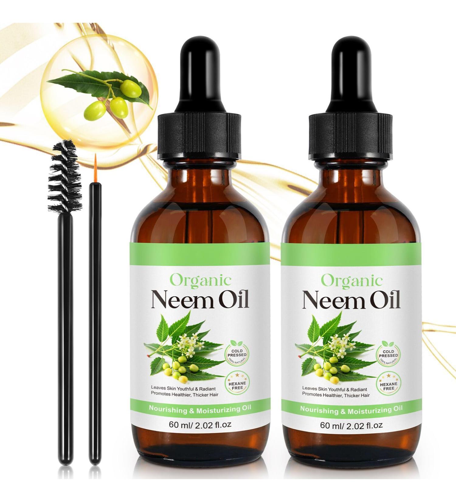 Organic Neem Oil for Skin Hair - Leaves Skin Youthful & Radiant Promotes Healthier Thicker Hair - Neem Oil for Plants - 100% Natural Cold Pressed Hexane Free - 2PCS 120ml - Buy Online on GoSupps.com