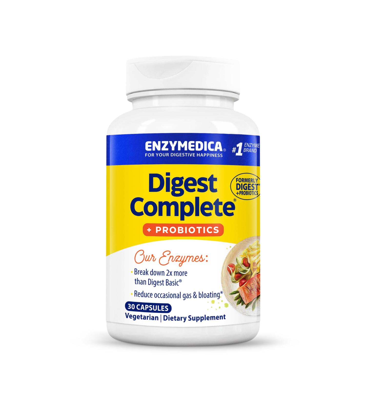 Enzymedica Digest Complete + Probiotics Gentle Digestive Enzymes with 400 Million CFU Active Cultures per Capsule 30 Capsules 30 Count - Buy Online on GoSupps.com