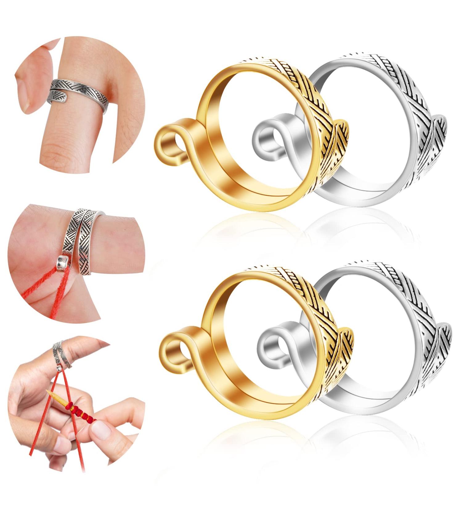 WLLHYF 4PCS Adjustable Crochet Loop Ring Set - Knitting Ring Yarn Guide - Craft Accessories for Mother Grandma Presents (Gold/Silver) - Buy Online on GoSupps.com