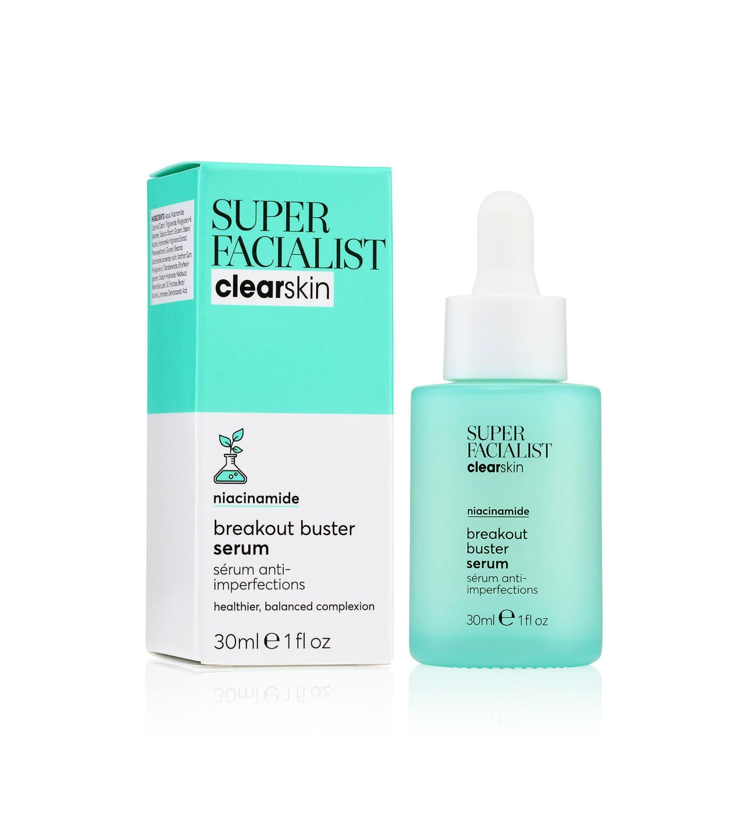 Super Facialist Breakout Buster Serum - Clear Skin Solutions Spot Treatment for Acne with 10% Niacinamide Tea Tree Oil & Prebiotics Vegan Friendly 30ml - Buy Online on GoSupps.com