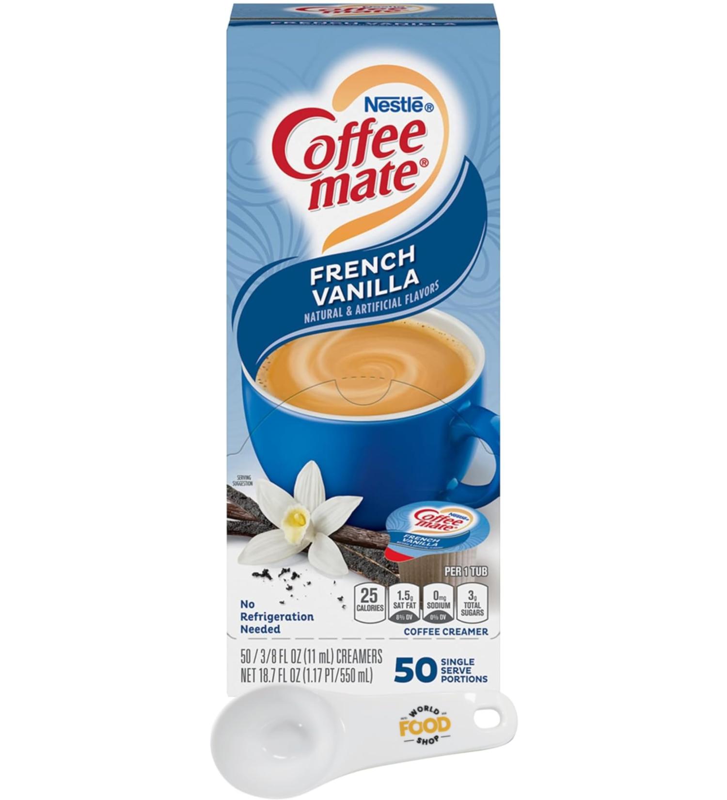  World Food Shop Nestle Coffee Mate Box of 50 liquid coffee tins with spoon World Food Shop French Vanilla - Buy Online on GoSupps.com