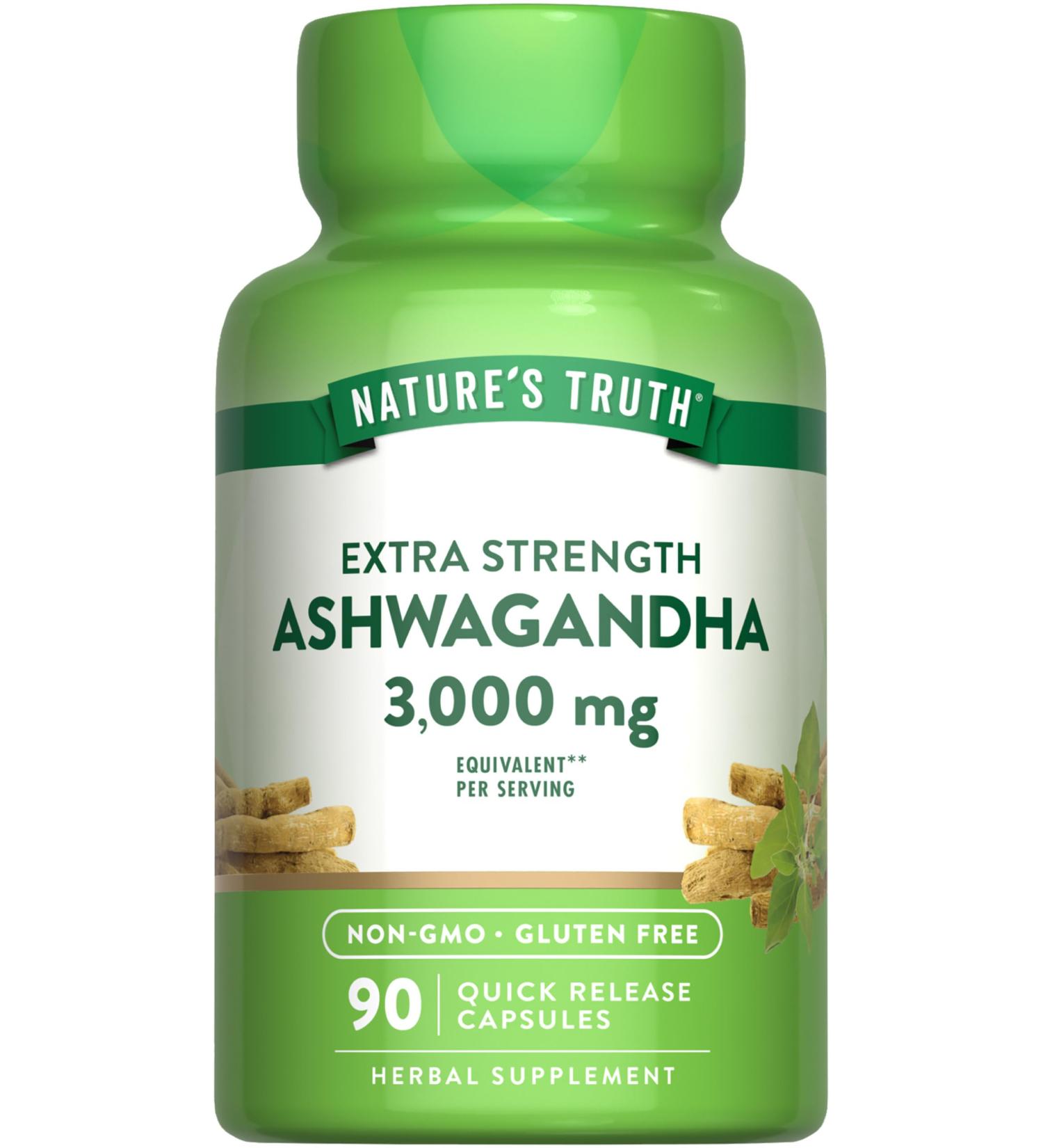 Nature's Truth Ashwagandha Capsules | 90 Count | Extra Strength | with Black Pepper | Non-GMO & Gluten Free Supplement 90 Count (Pack of 1) - Buy Online on GoSupps.com