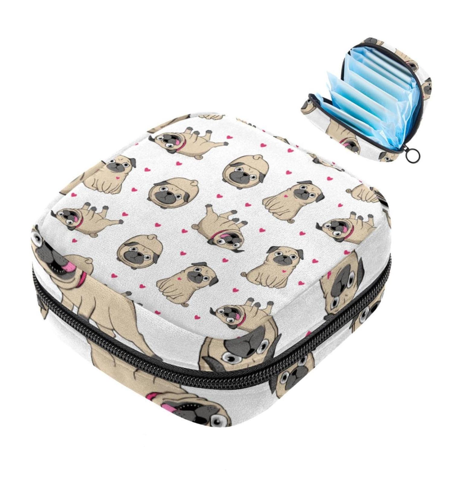 Portable Women's Binding-Storage Bags | Menstrual Cup & Pad Organizer | Cute Pug Design for Teens - Buy Online on GoSupps.com