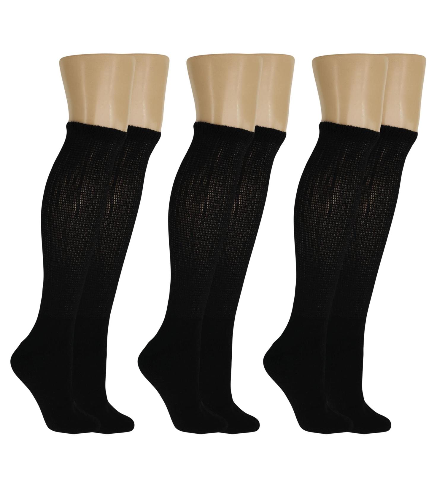 American Made Black Diabetic Knee High Socks 3 Pack - Full Cushioned Sole - Men/Women 13-15 - Buy Online on GoSupps.com