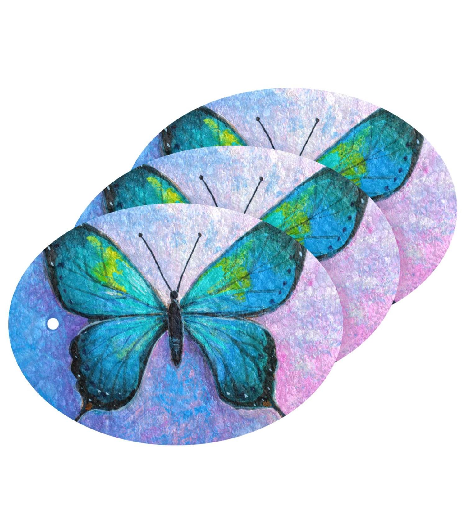 3-Pack Cleaning Kitchen Sponges Oval Oil Painting of Blue Butterfly Kitchen Cellulose Dishwashing Wood Pulp Cotton one sizex3 Blue - Buy Online on GoSupps.com