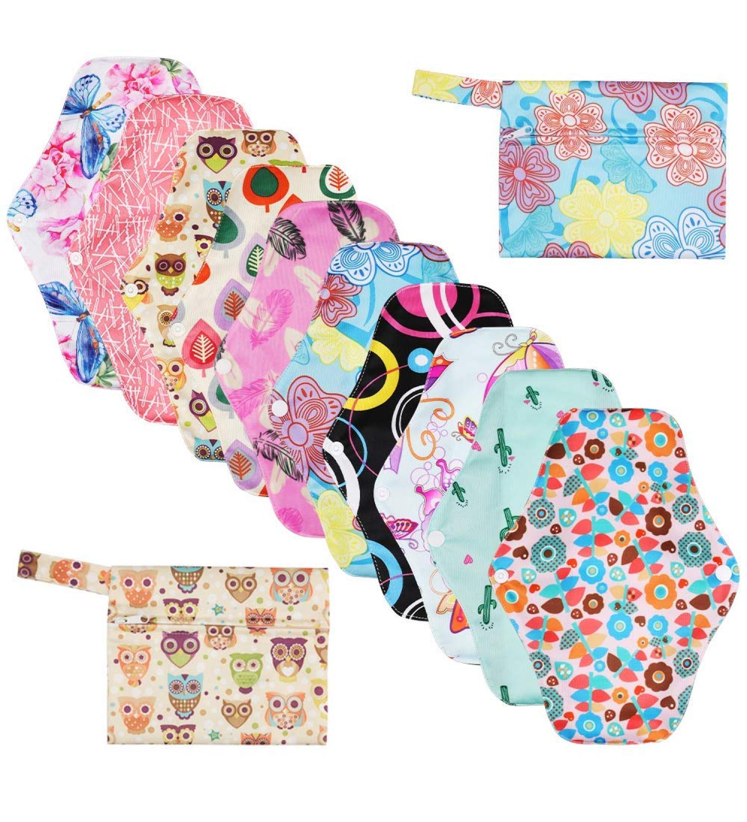 Rovtop 10 Pack Washable Bamboo Fiber Panty Liners - Reusable Sanitary Napkins with Eco-Friendly Gift Box & 2 Mini Pouches - International Shipping Available - Buy Online on GoSupps.com