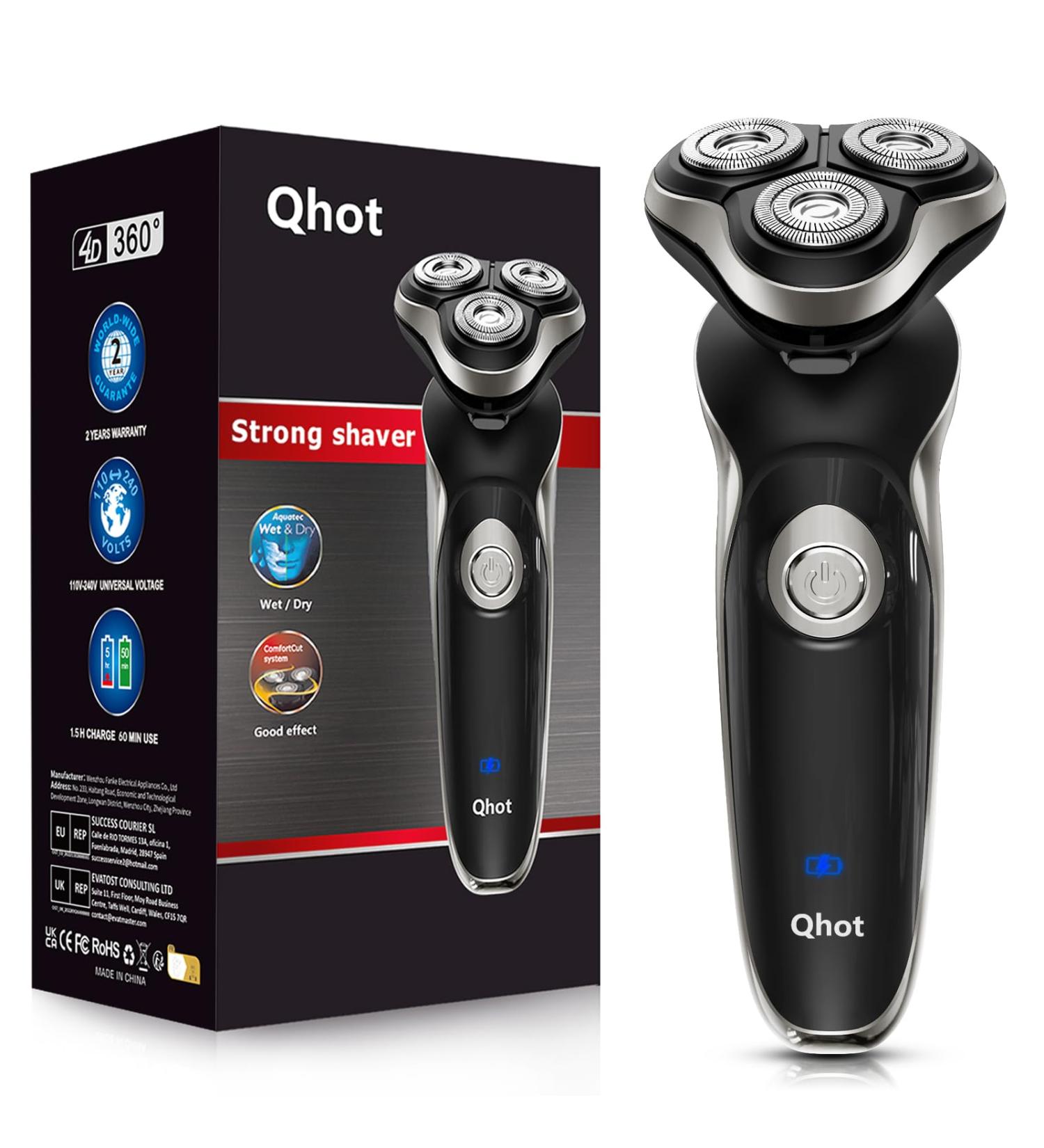Qhot Electric Razor for Men 2023 - Cordless 3 in 1 Beard Shaver, Waterproof Rotary Shaver for Wet/Dry Use - S3 Model - Buy Online on GoSupps.com