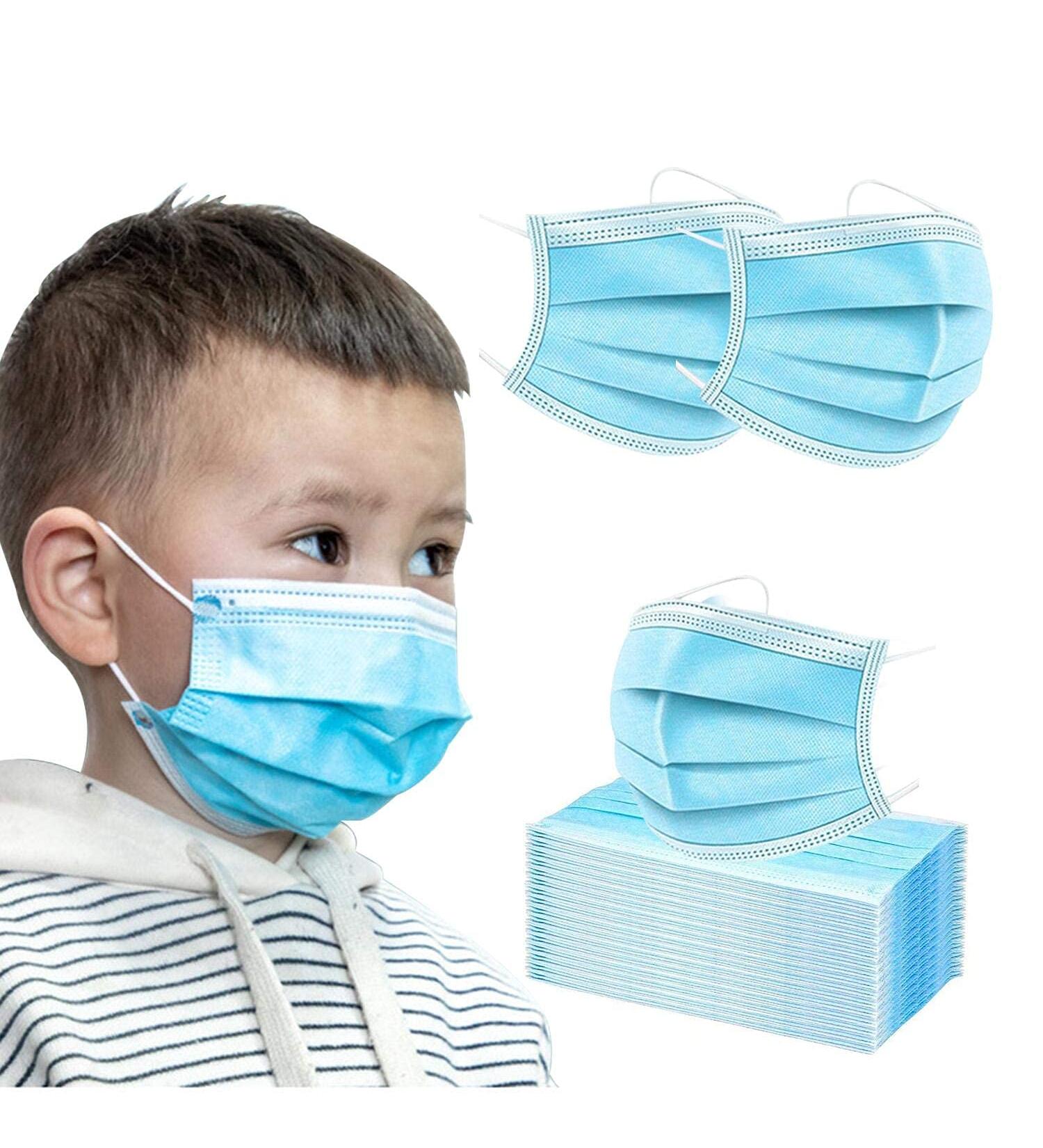 H&S Professional 50 Pcs Disposable Face Masks for KIDS (9.5 x 14 cm) | Nose & Mouth Coverings with 3-Layer Safety Shield Elastic Ear Loops & Comfortable Universal Design - Buy Online on GoSupps.com