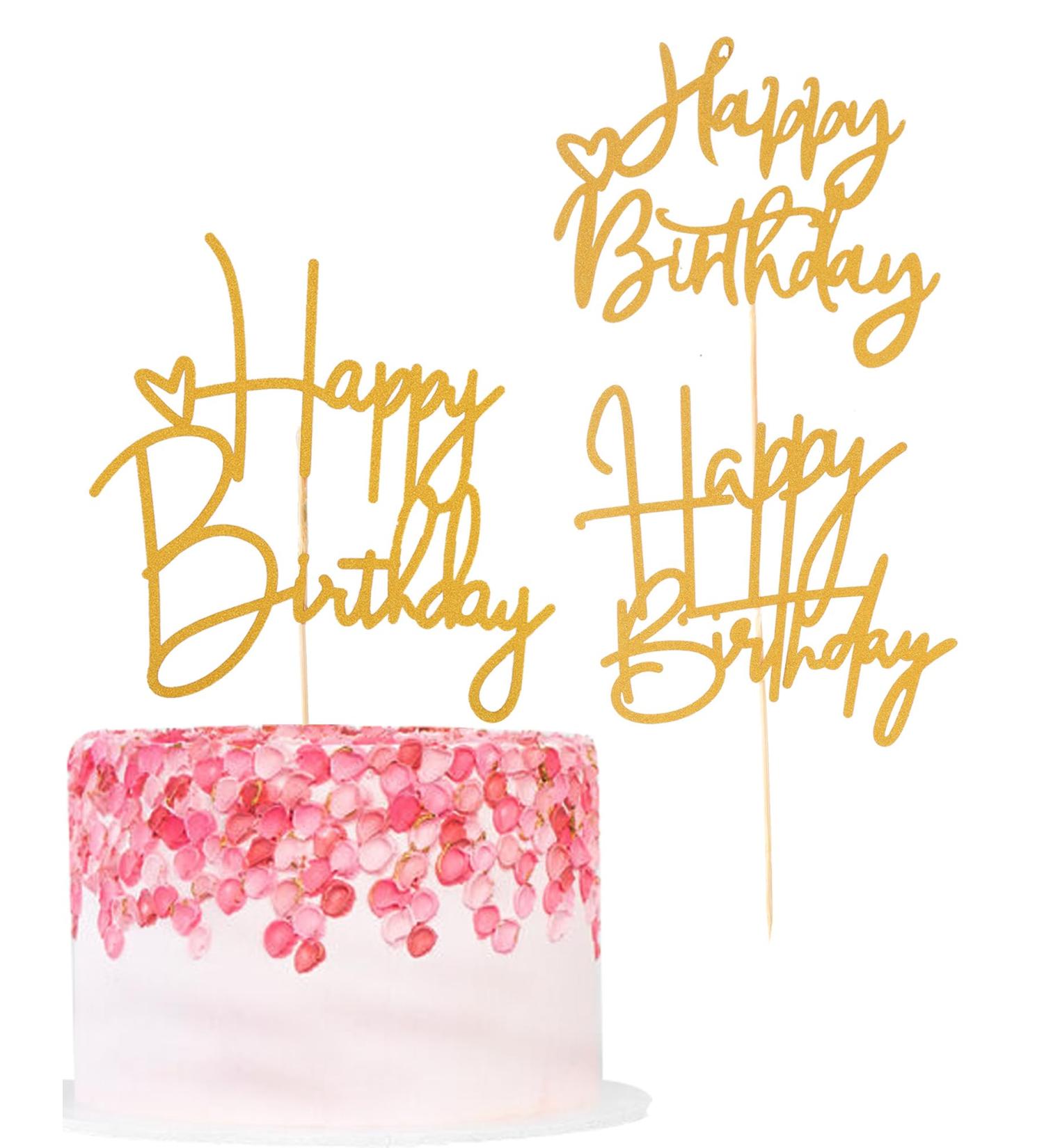 3PCS Happy Birthday Cake Topper - Gold Glitter Birthday Party Cake Decoration Supplies Birthday Photo Booth Props - Buy Online on GoSupps.com