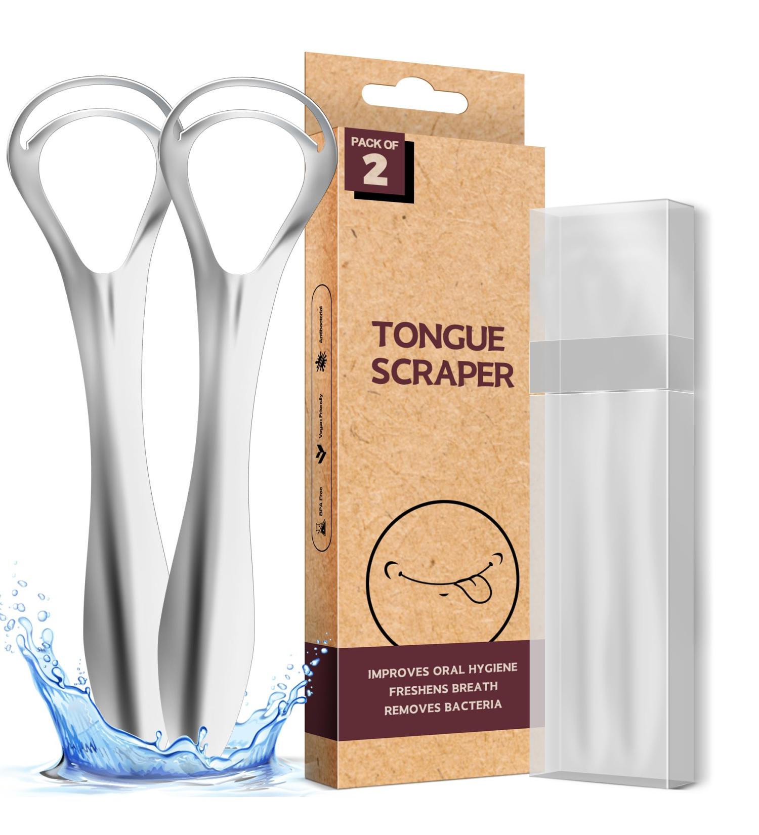 Buy Srnede Stainless Steel Tongue Scrapers for Adults - Fresh Breath Oral Care Aids - 2 Pack with Travel Case - Buy Online on GoSupps.com