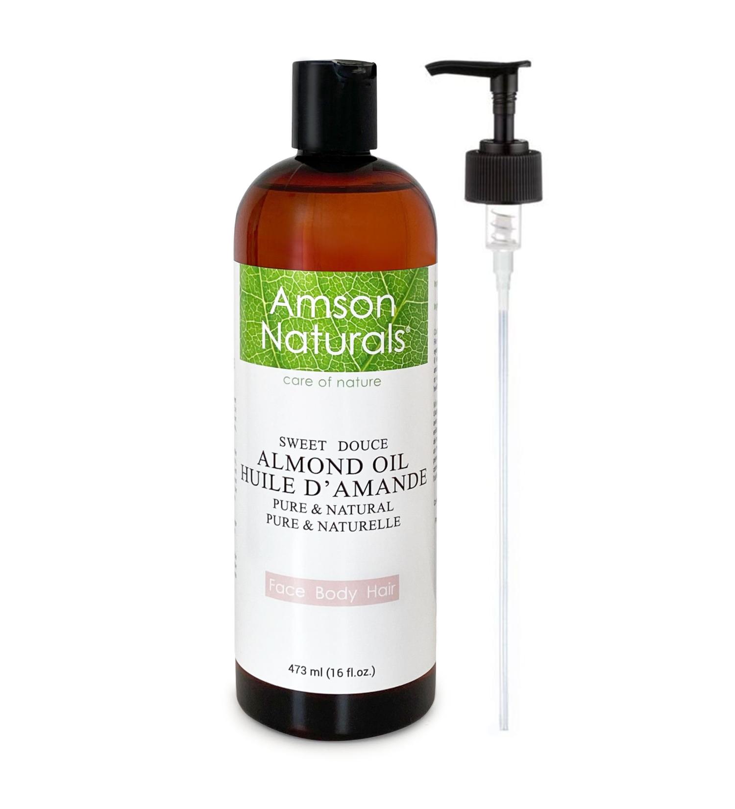 Sweet Almond Oil 16oz / 473ml -Pure & Natural from Spain cold pressed unrefined for face body hair massage Amson Naturals - Buy Online on GoSupps.com