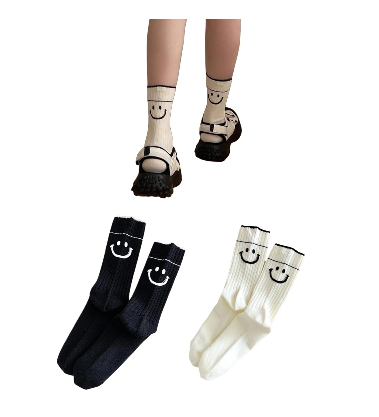Akamas 2 Couples Women's Cotton Socks - Smiling Face Pattern Crew & Ankle Socks - Breathable Sports Gift for Girls - Buy Online on GoSupps.com