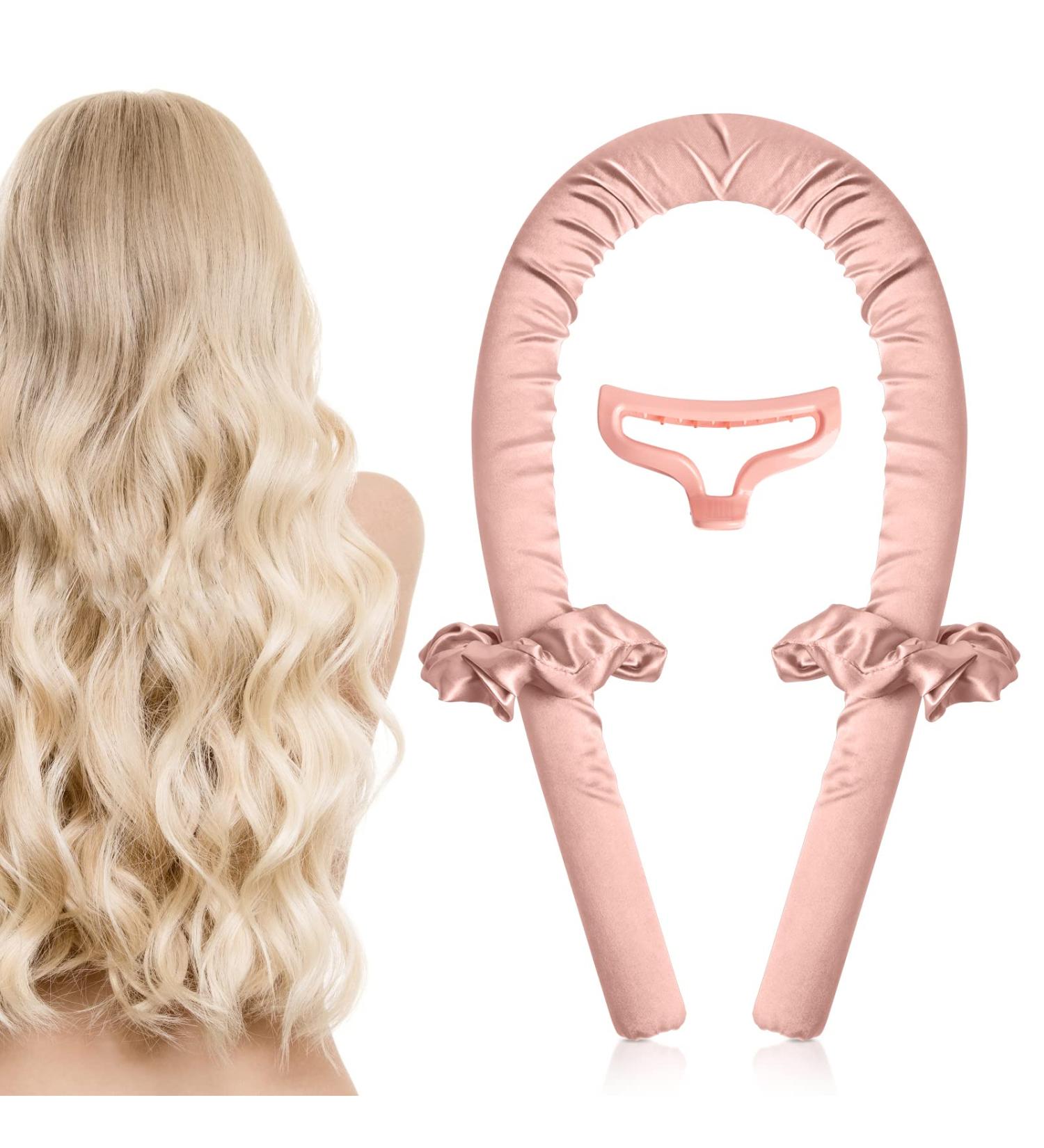 Long Hair Heatless Curlers Set with Headband and Scrunchie - Pink Satin Overnight Hair Rollers for No Heat Curls - Buy Online on GoSupps.com