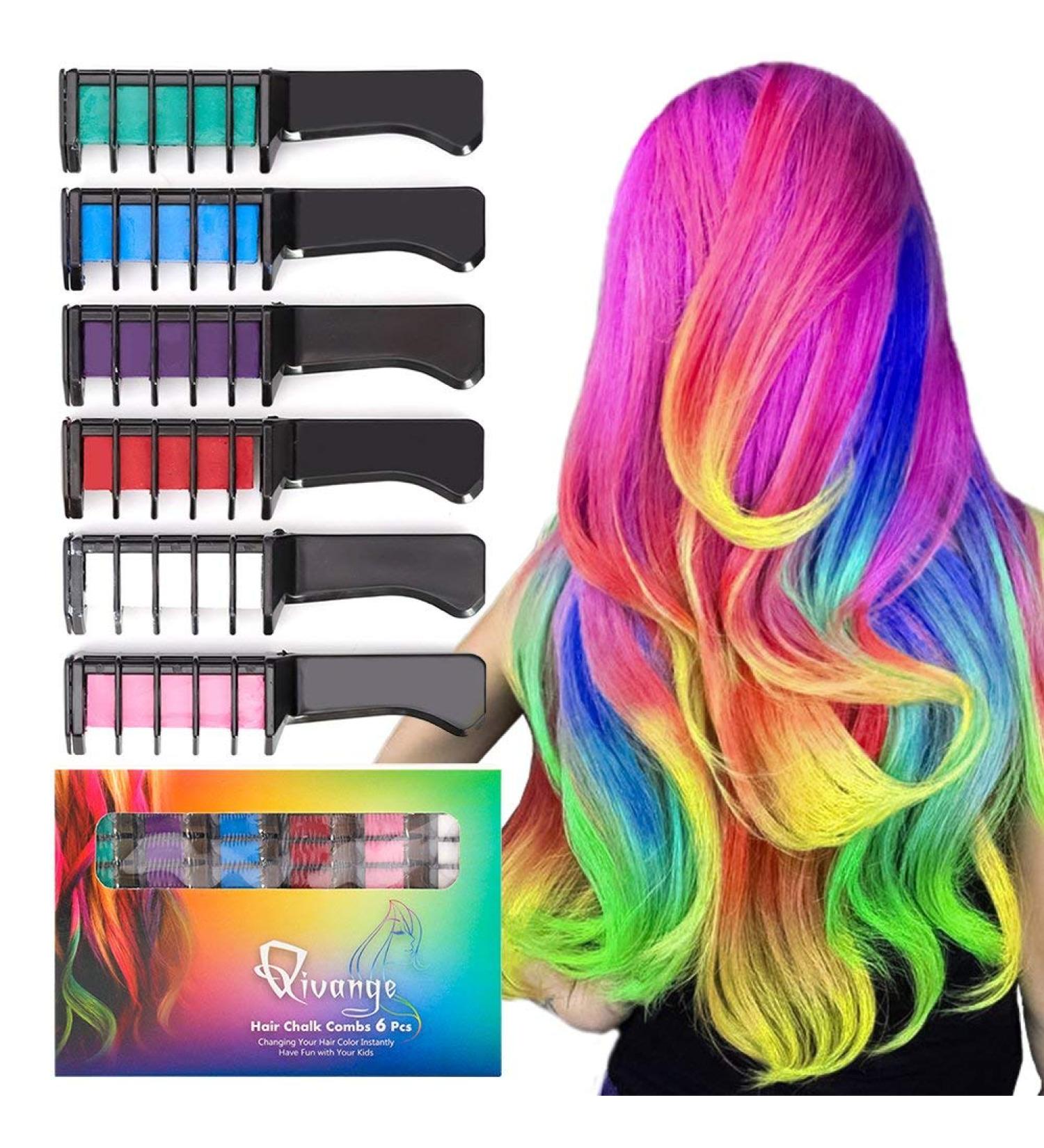 Qivange Hair Chalk Comb 6 Pcs - Temporary Non-Toxic Hair Coloring for Kids - Ideal Christmas Birthday Party Gifts - Ages 4+ - 6 Count - Buy Online on GoSupps.com