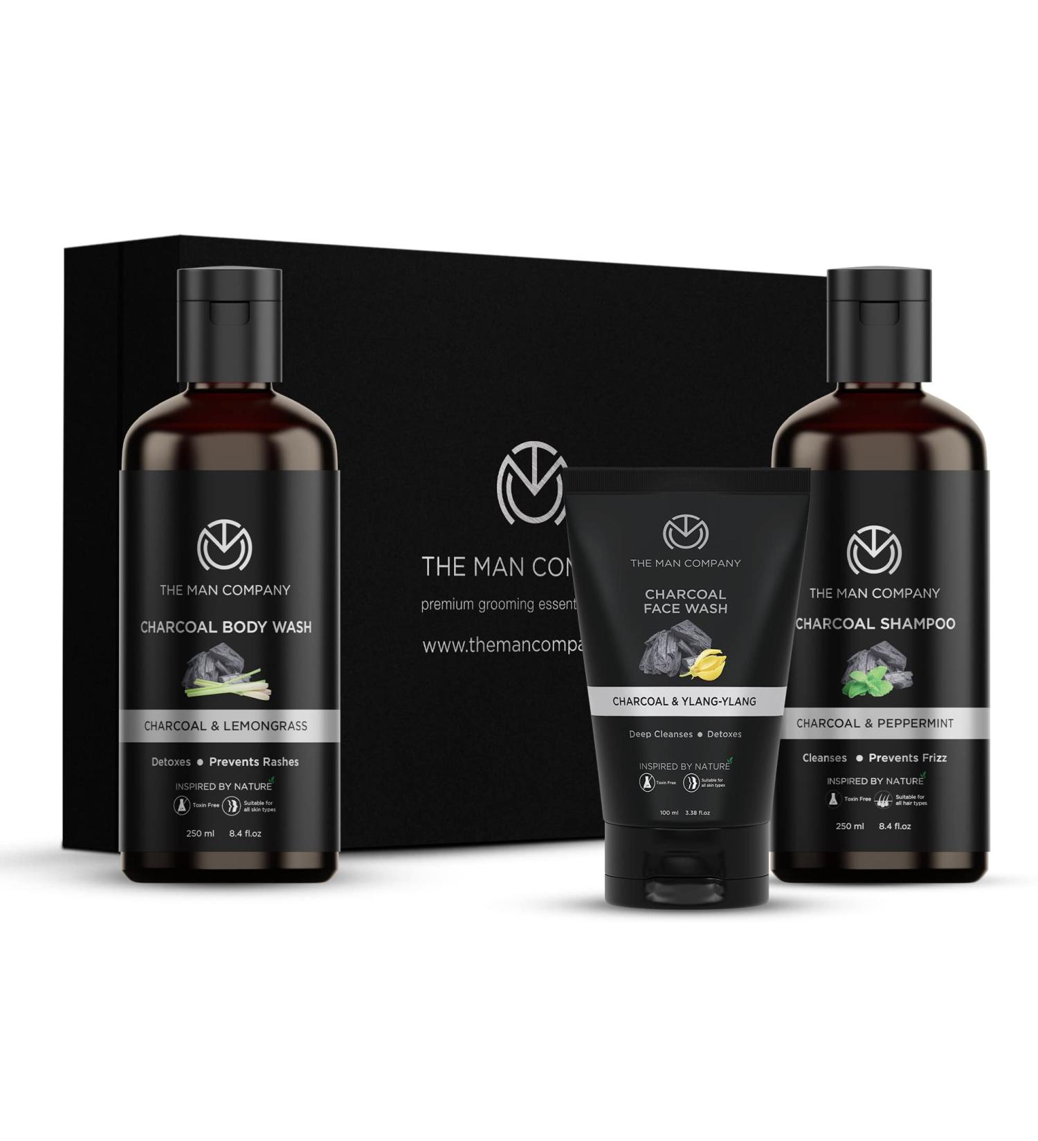 Buy The Man Company Charcoal Care Trio Gift Set | Shampoo Face Wash & Body Wash - International Shipping Available - Buy Online on GoSupps.com