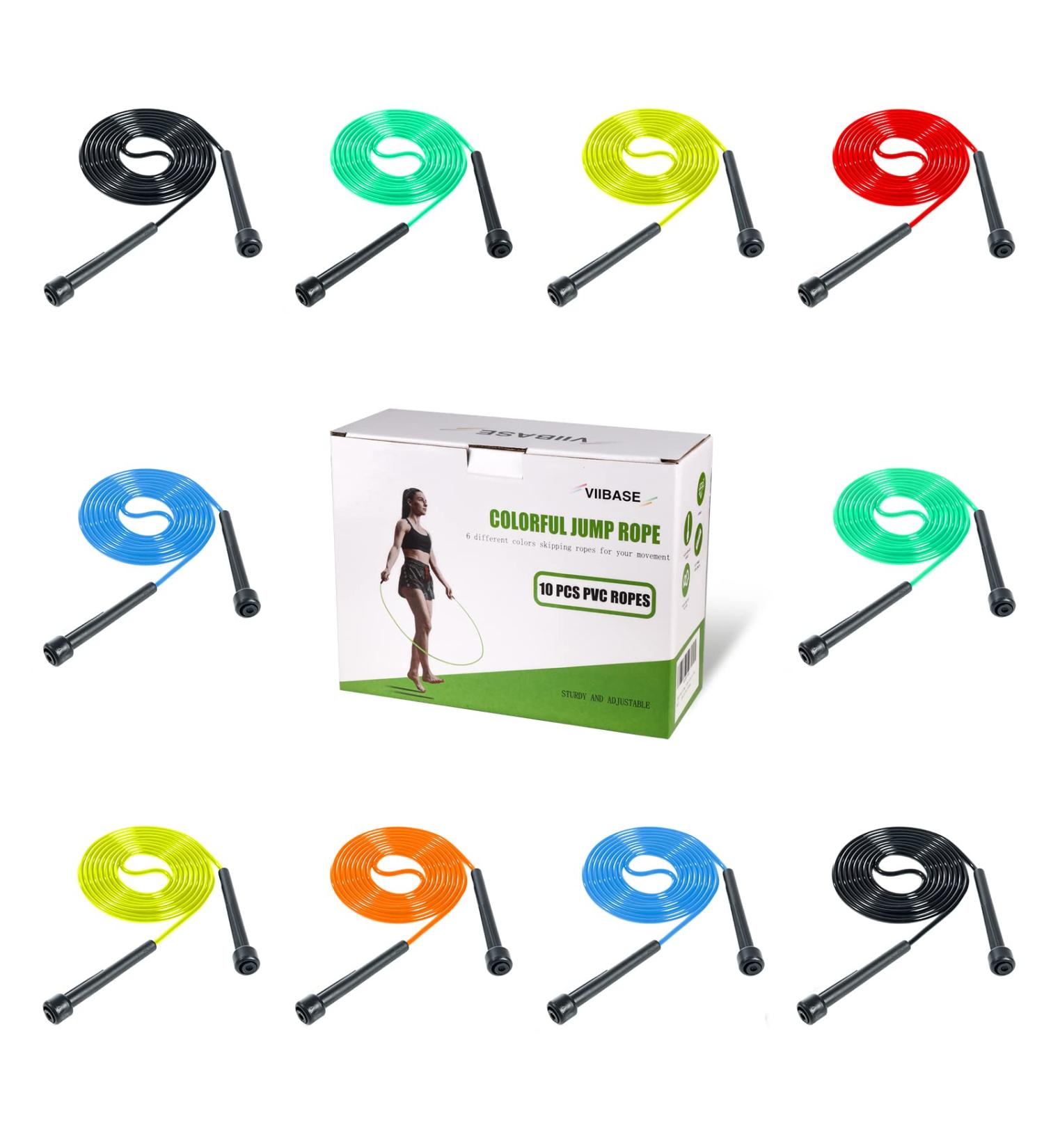 VIIBASE 10 Pack PVC Jump Rope for Cardio Fitness - Adjustable Speed Jump Rope for Women Men Kids - 9 Feet - Buy Online on GoSupps.com