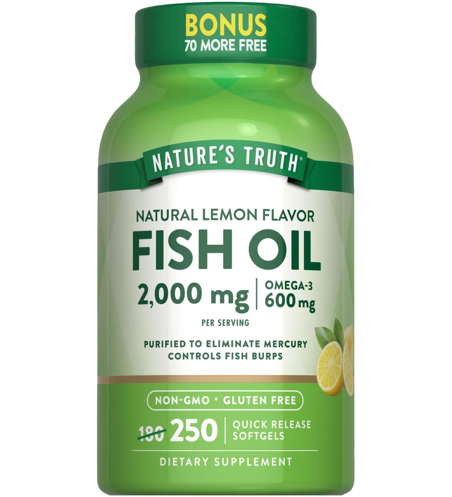 Nature's Truth Fish Oil 2000 mg | 600 mg Omega 3 | 250 Softgels | Natural Lemon Flavor | Non-GMO and Gluten Free Supplement - Buy Online on GoSupps.com