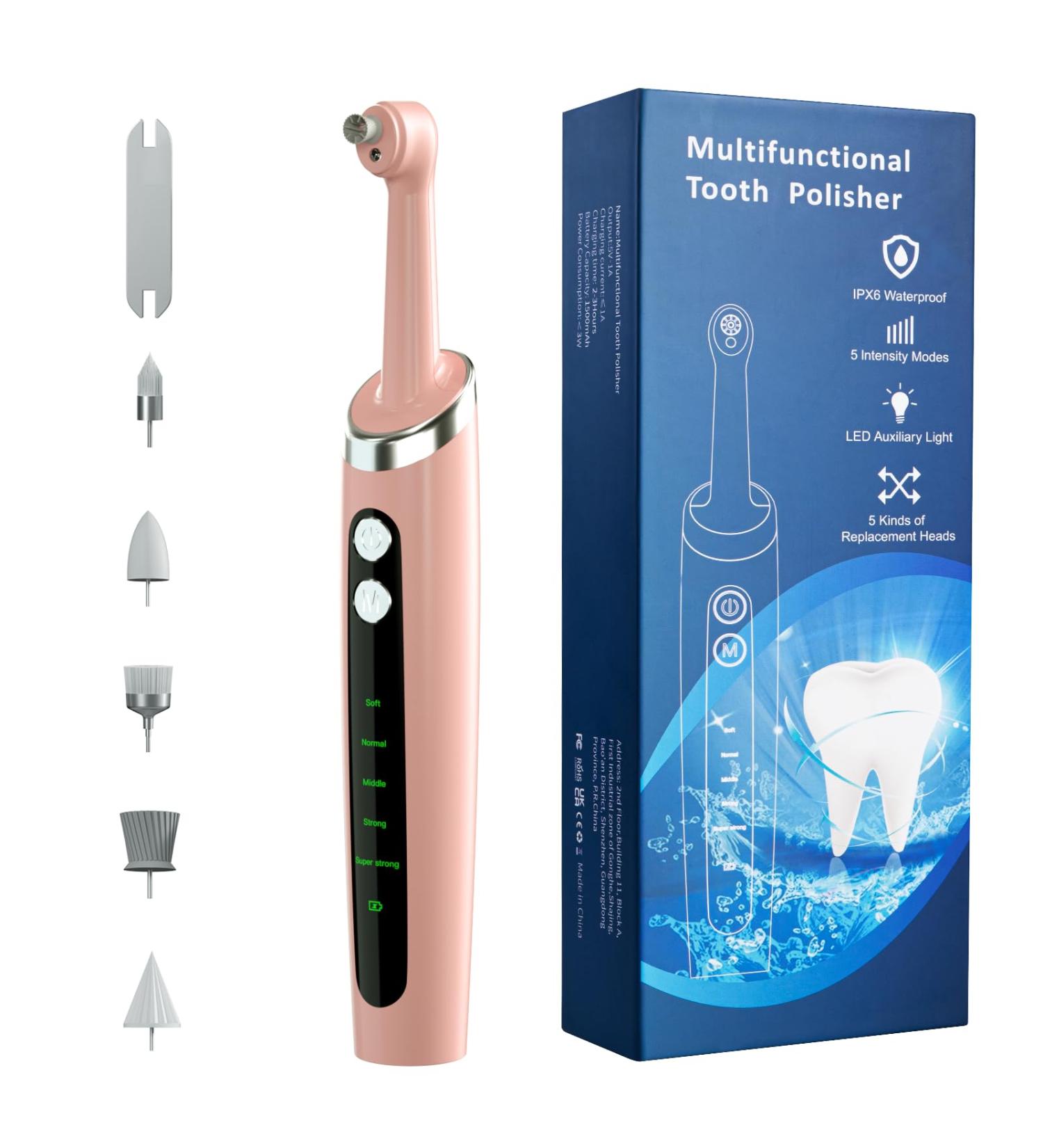 Professional Electric Tooth Polisher - 5 Cleaning Modes IPX6 Waterproof USB Rechargeable Pink - Adults & Kids - Buy Online on GoSupps.com