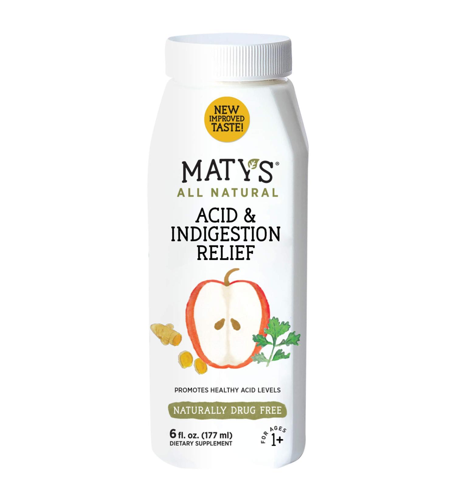 Maty's Acid Relief Liquid - Natural Heartburn Antacid Alternative with Apple Cider Vinegar, Ginger & Turmeric 6 fl oz - Buy Online on GoSupps.com
