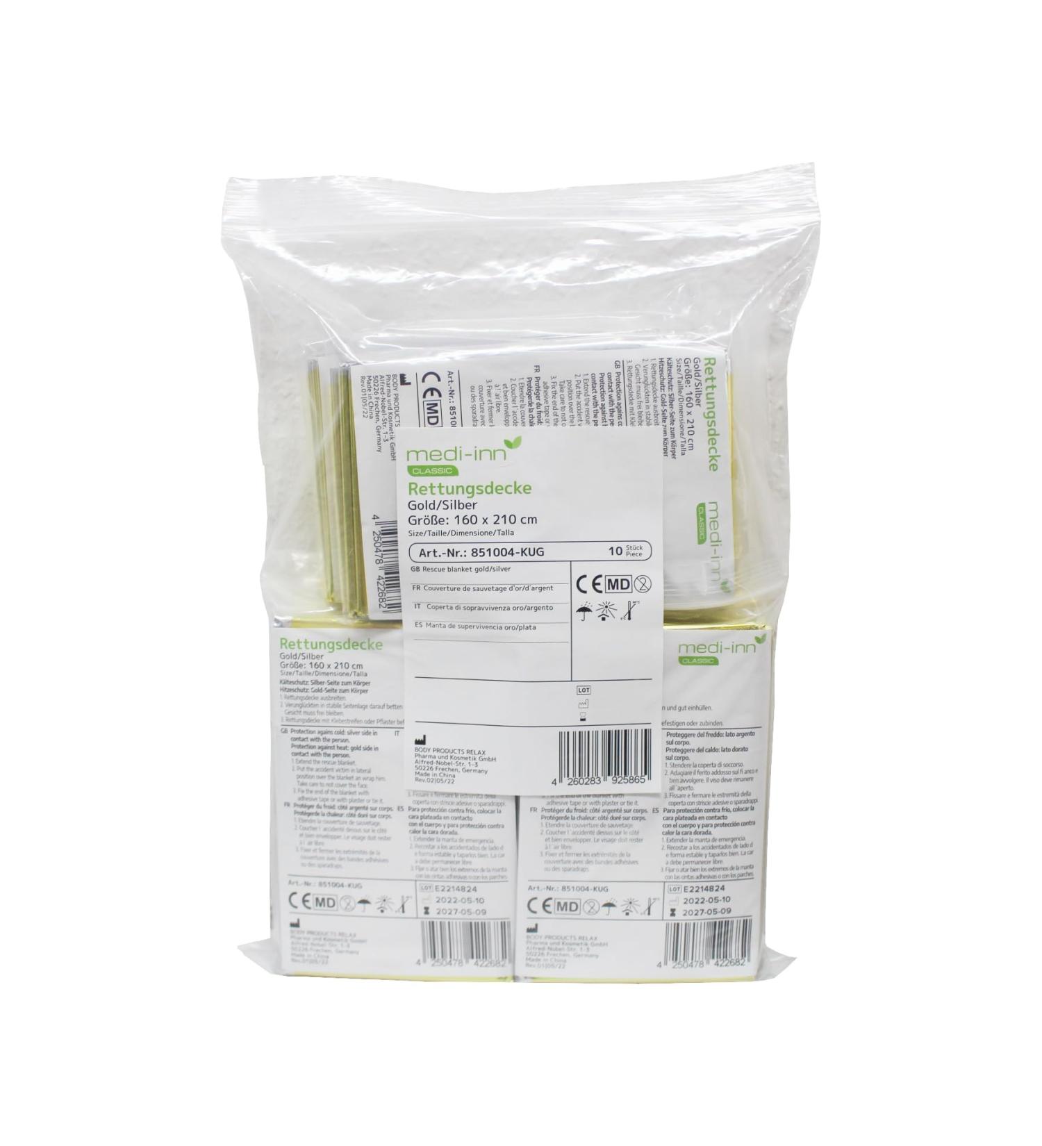 Medi-Inn+ Rescue Blanket Gold Silver | 160x210 cm | Emergency First Aid Blankets for Cold & Heat Protection | 200 Pieces - International Shipping - Buy Online on GoSupps.com