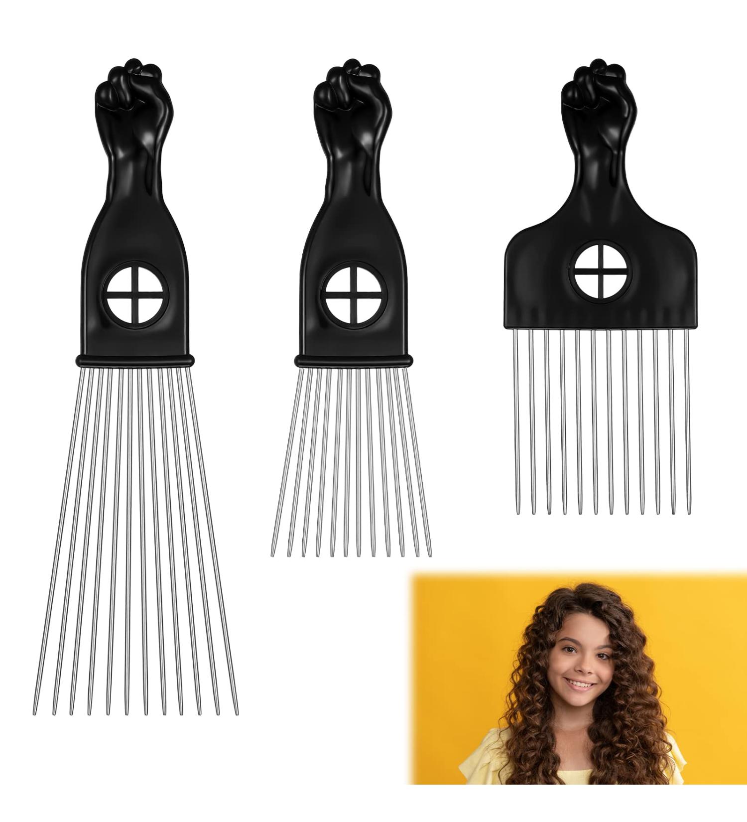 QINREN 3 Pieces Afro Comb Metal 3 Styles Different Lengths Afro Pick Comb Hair Styling Comb for Men Women Detangling Black - Buy Online on GoSupps.com