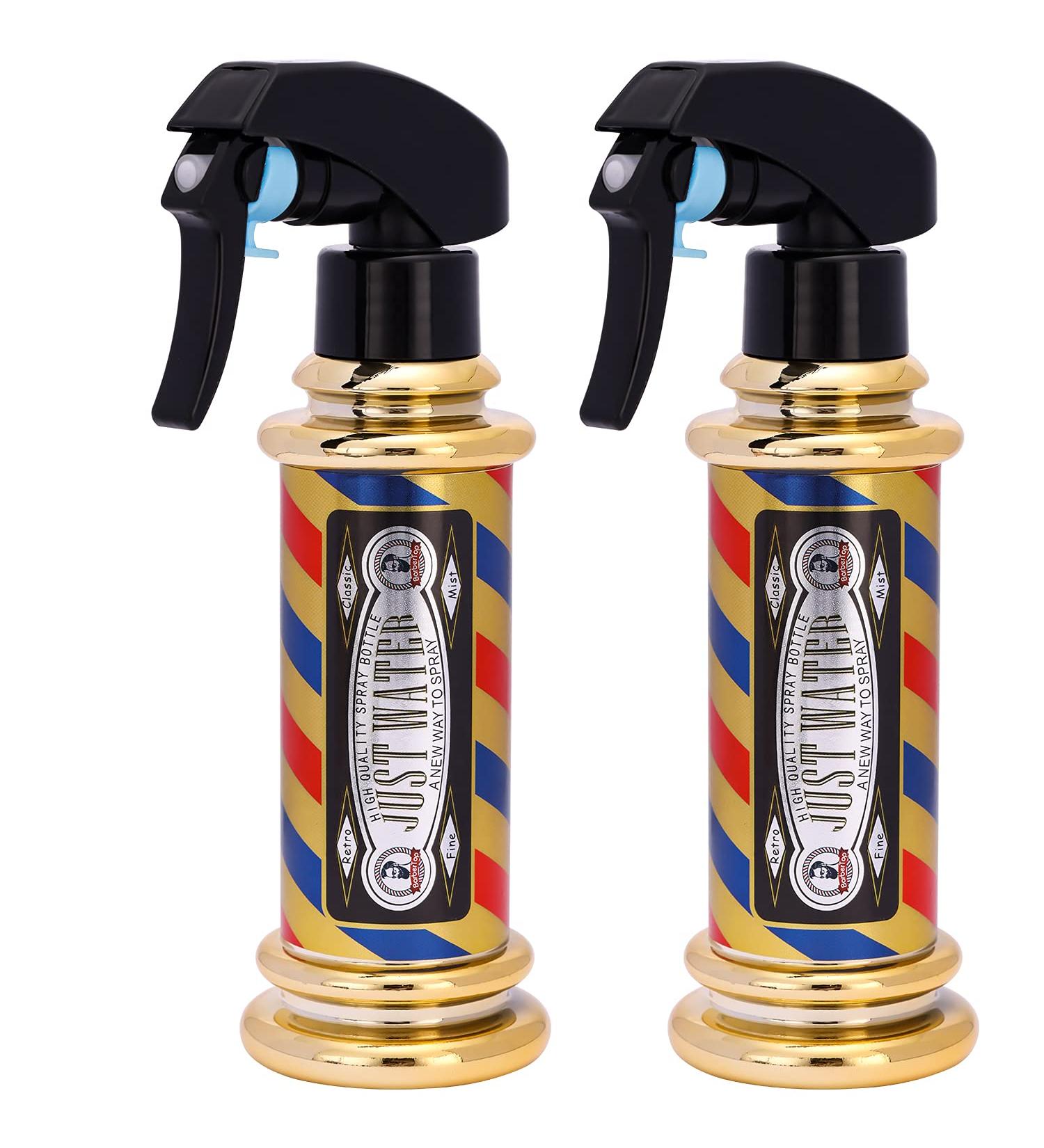 Barber's Pole Style Hair Spray Bottle 6.76 fl oz - Pack of 2 Gold Fine Mist Sprayers for Hair Styling, Hairdressing, Cleaning Solutions, and Plants - Buy Online on GoSupps.com