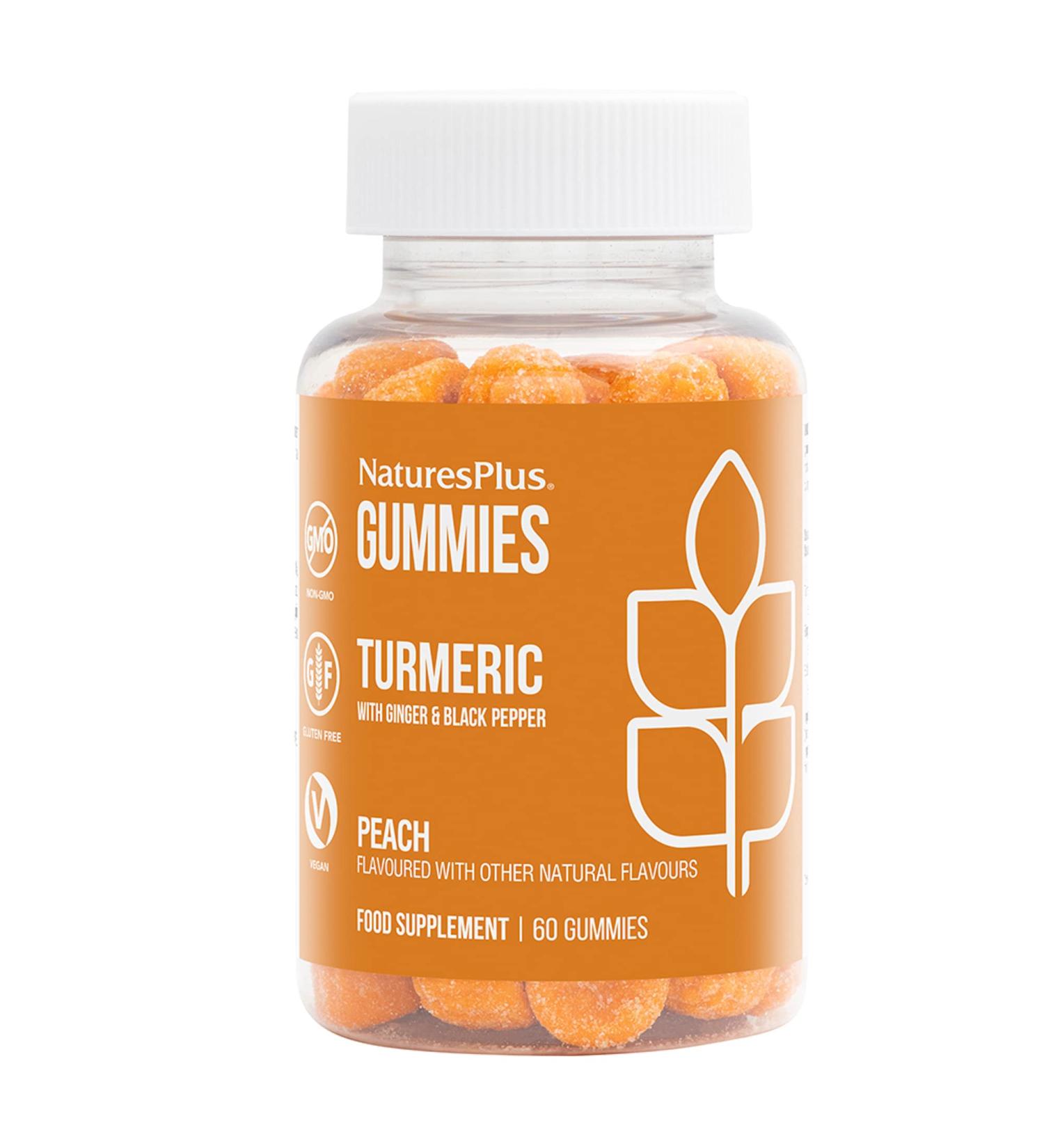 NaturesPlus Gummies Turmeric Curcumin - 60 Gummies Peach - Supports Joint Digestive & Cardiovascular Health - Vegan Gluten Free Non-GMO - 30 Servings - Buy Online on GoSupps.com