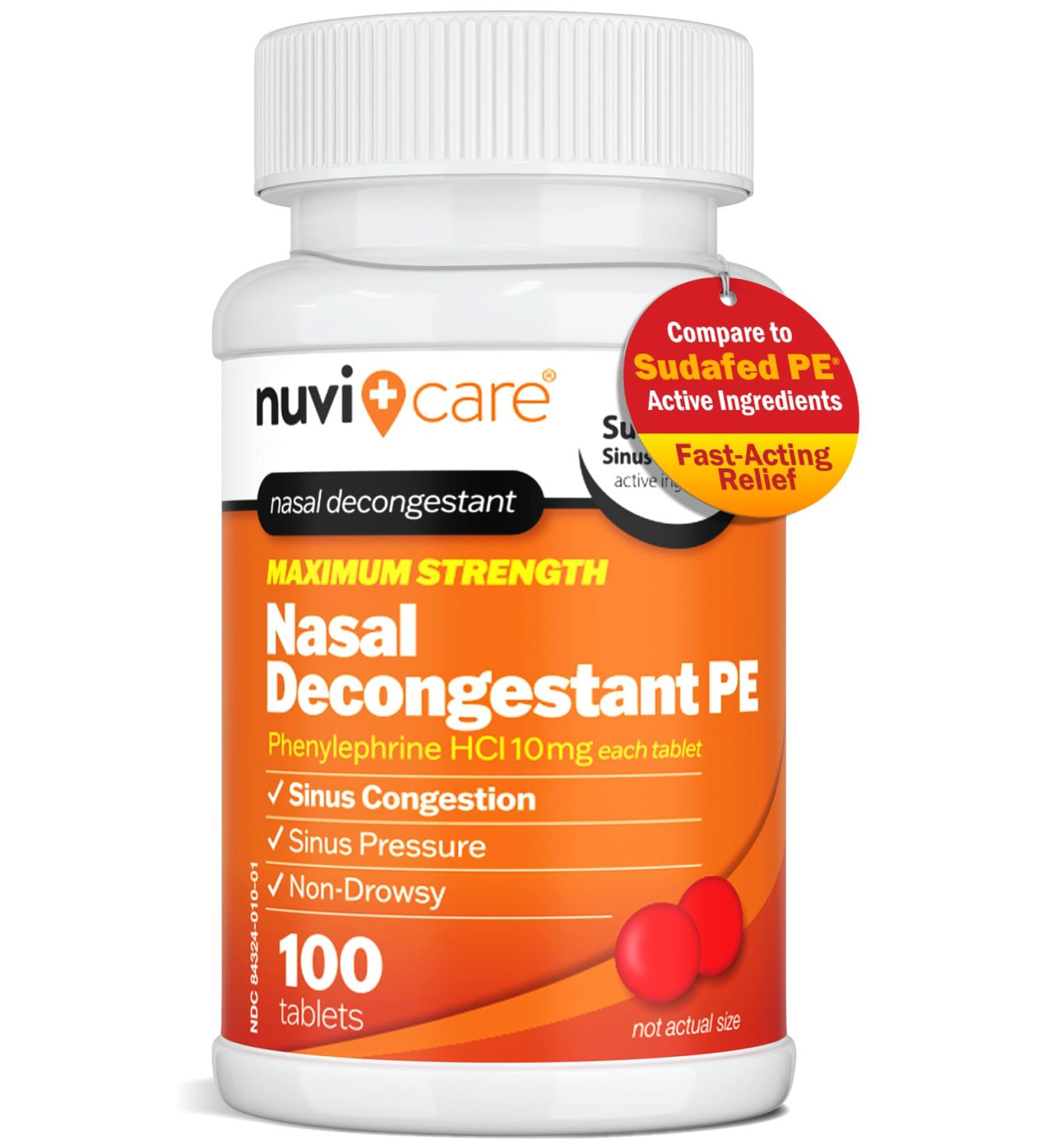 Max Strength PE Phenylephrine HCl 10mg - Non Drowsy Nasal Decongestant for Allergy & Sinus Congestion Relief | Compare to Sudafed PE - 100 Count Tablets - Buy Online on GoSupps.com
