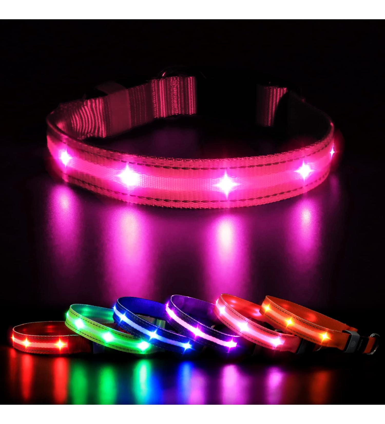 Masbrill LED Dog Collar - Waterproof Adjustable Luminous Safety Collar with 3 Flashing Lights for Small Medium Large Dogs - Pink XS (25-35cm) - Buy Online on GoSupps.com