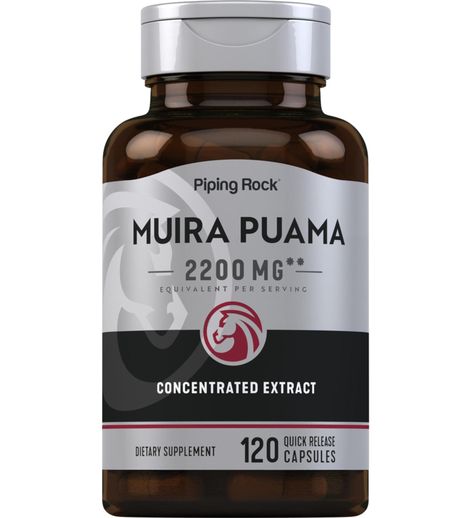 Piping Rock Muira Puama Root Extract for Men & Women | 2200 mg | 120 Capsules | Non GMO Gluten Free Supplement - Buy Online on GoSupps.com
