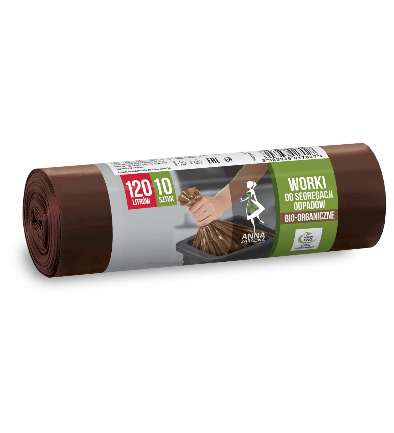 Anna Zaradna ST-AZ-017027 Waste separation sacks organic garbage bags tearproof 120l |10 pieces |Garbage sack garbage bag waste bags for the household waste office made of thick LDPE regranulate film Color: Brown 10 pieces (1 Pack) Bio