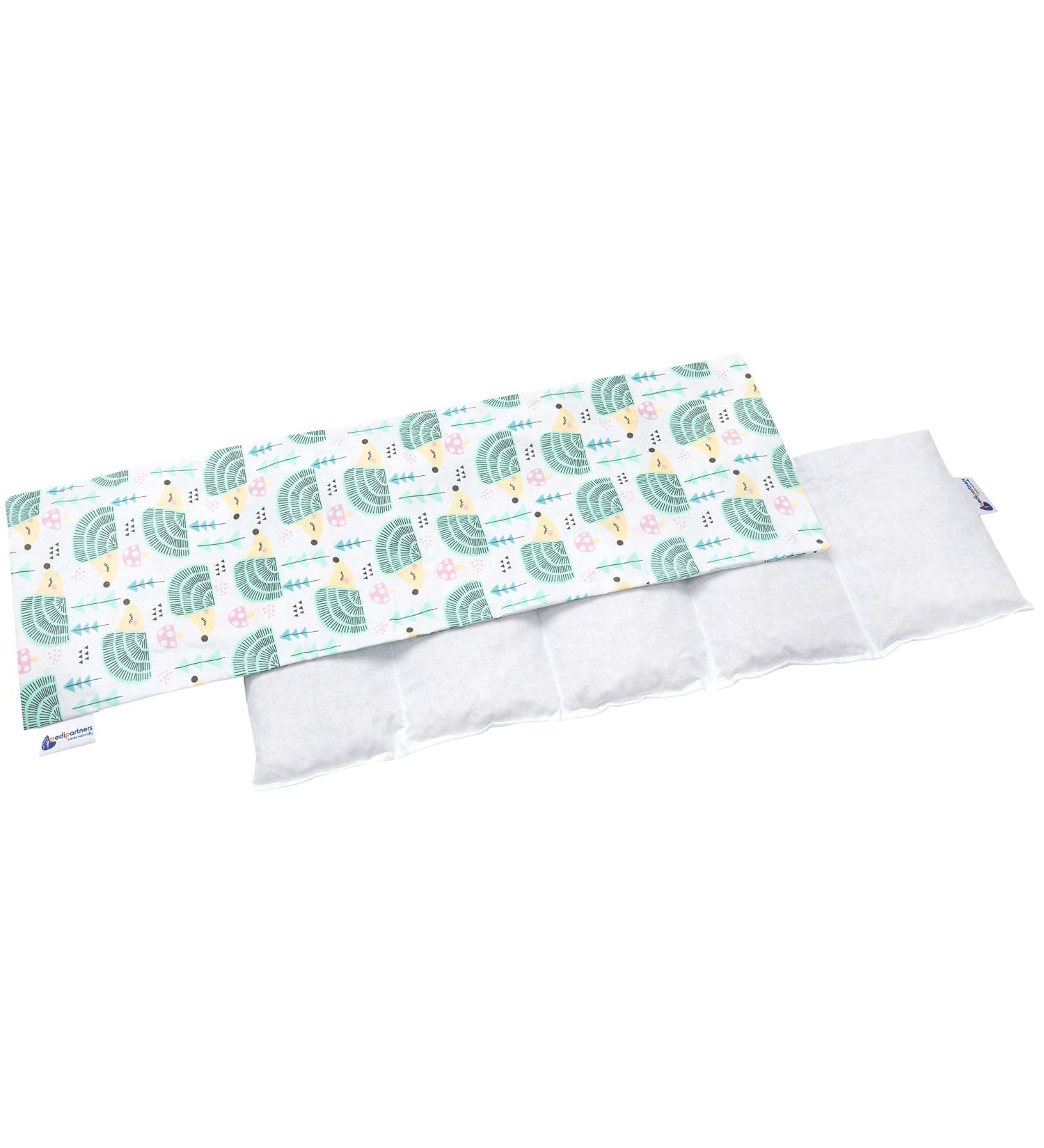 Medi Partners Cherry Core Pillow 60x20cm | 100% Cotton Eco-Friendly Heat & Cold Therapy | Removable Mint Hedgehog Cover | Large 5 Chambers Grain Pillow - Buy Online on GoSupps.com