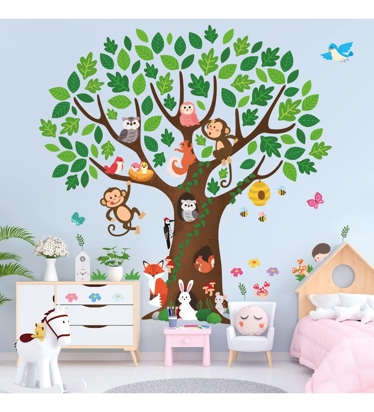 DECOWALL SG-2211 Giant Tree Kids Wall Stickers - Peel and Stick Animals for Nursery Decor - Removable Monkey Big Tree Decals for Bedroom, Living Room, Playroom - Art Murals Decorations - Buy Online on GoSupps.com