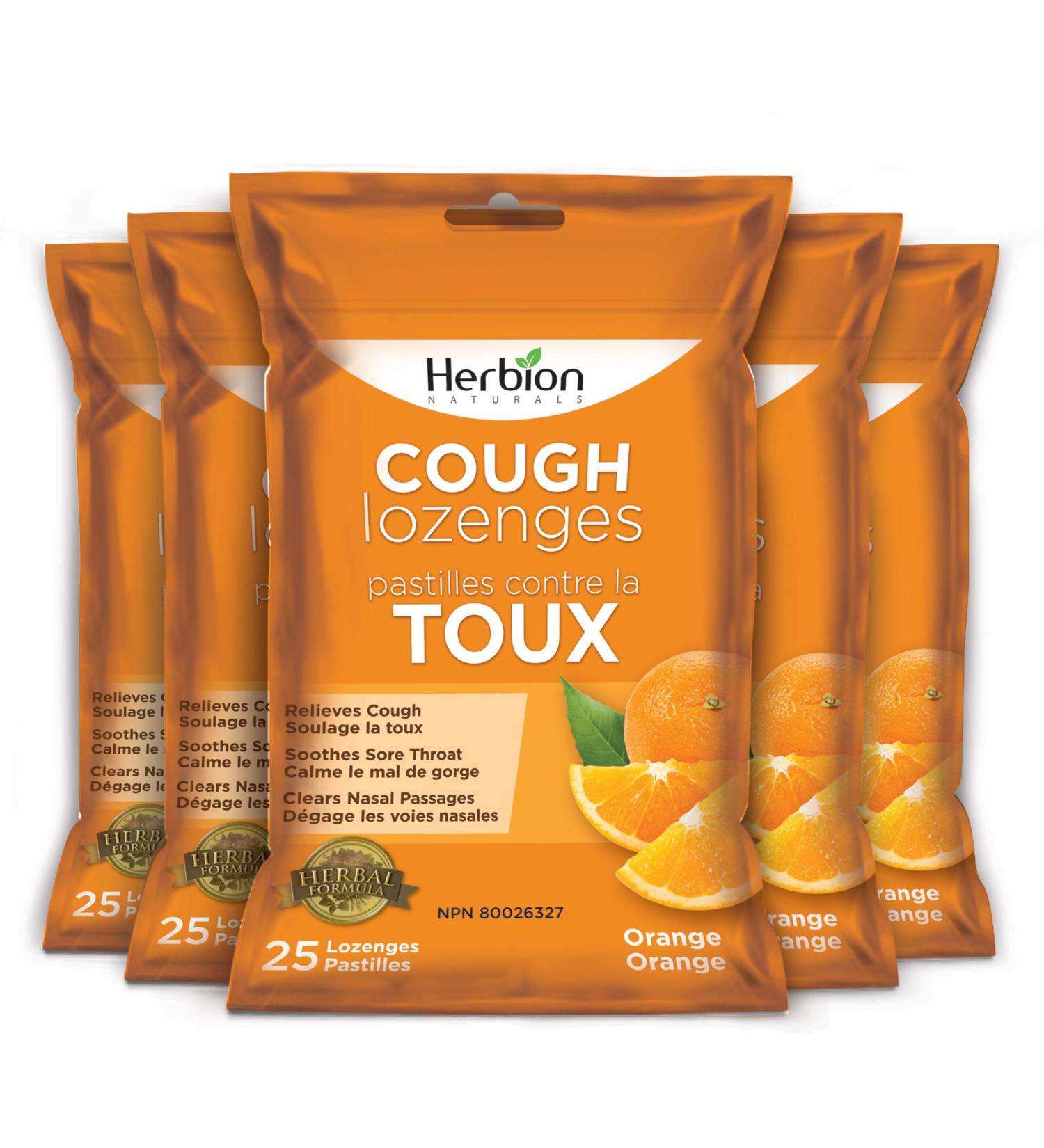 Herbion Naturals Cough Lozenges Orange Flavor | Cough Suppressant | Sore Throat Relief | Pack of 5 125 Counts - Buy Online on GoSupps.com