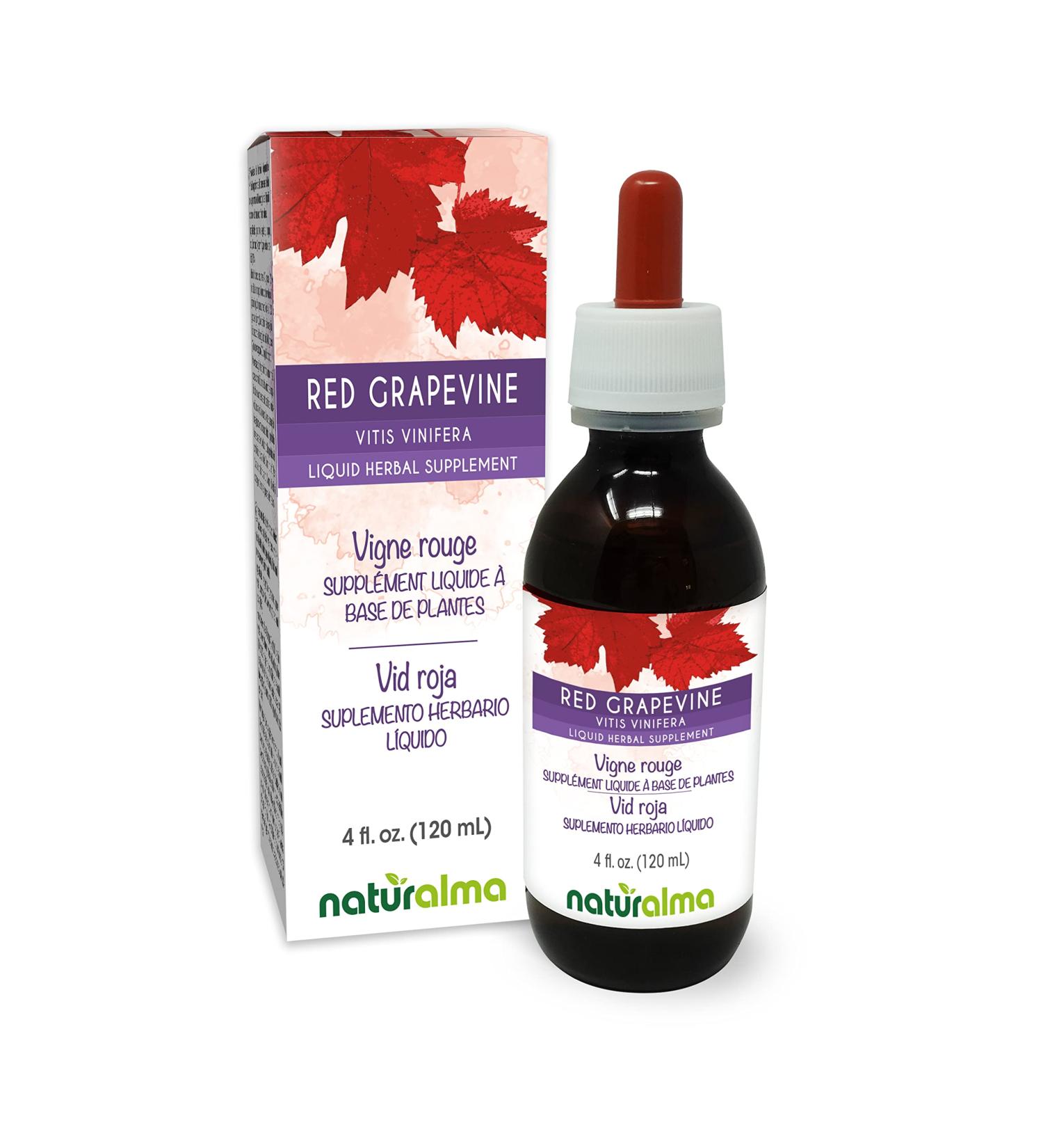 Naturalma Red Grapevine (Vitis vinifera) Leaf Alcohol-Free Tincture - 4 fl oz Liquid Extract in Drops - Herbal Supplement - Vegan Alcohol-free 4 Fl Oz (Pack of 1) - Buy Online on GoSupps.com