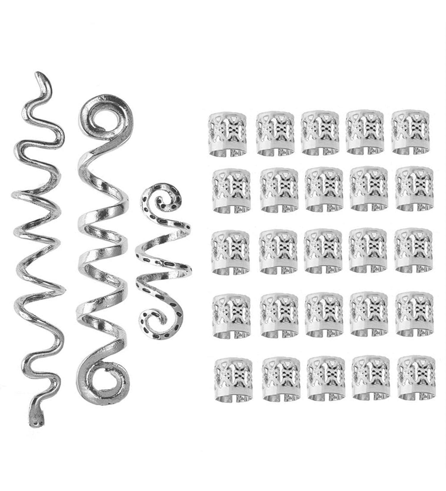 Spiral Coils Dreadlock Beads Hair Jewelry Set - 28 Pieces Silver Loc Hair Accessory for Women and Girls - Buy Online on GoSupps.com