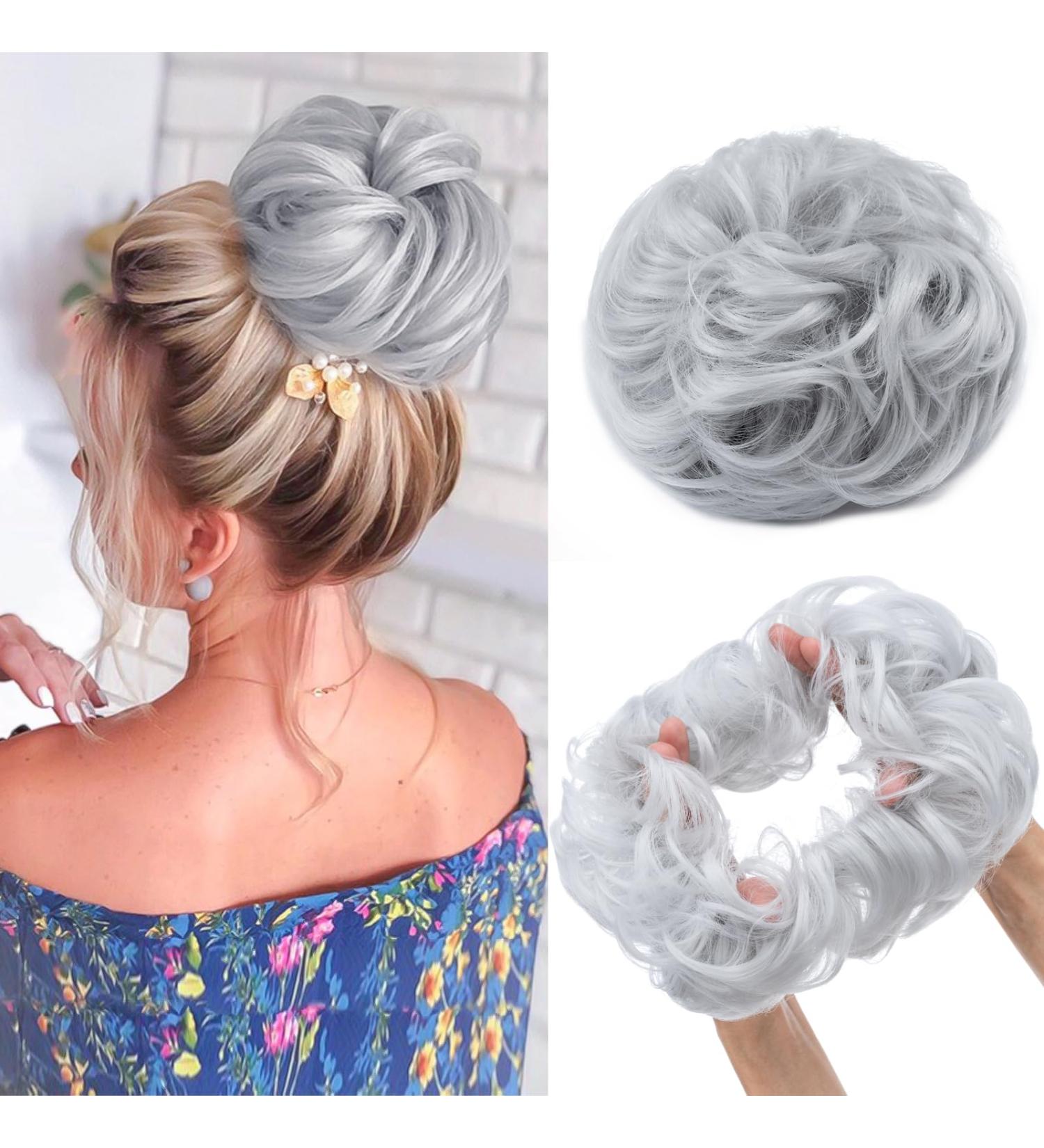 MY-LADY Silver Gray Messy Hair Bun Extension | Thick Wavy Curly Ponytail Scrunchie Updo Chignon Hairpiece 55g - Buy Online on GoSupps.com