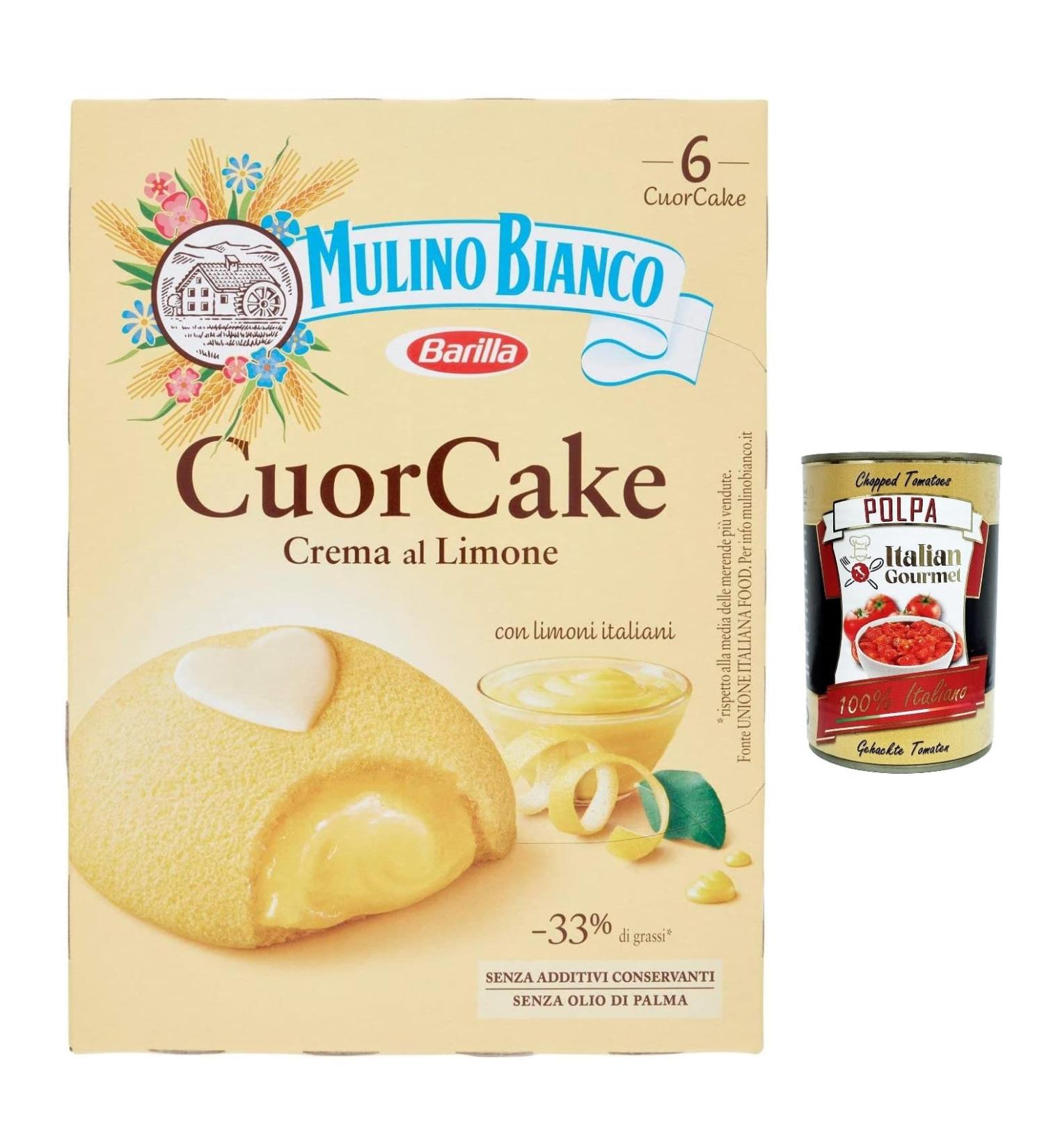  Italian Gourmet E.R. Mulino Bianco CuorCake Pack of 6 Lemon Cream-Filled Snacks with Italian Lemons Palm Oil Free 6 CuorCake + Italian Gourmet Polpa 400g - Buy Online on GoSupps.com