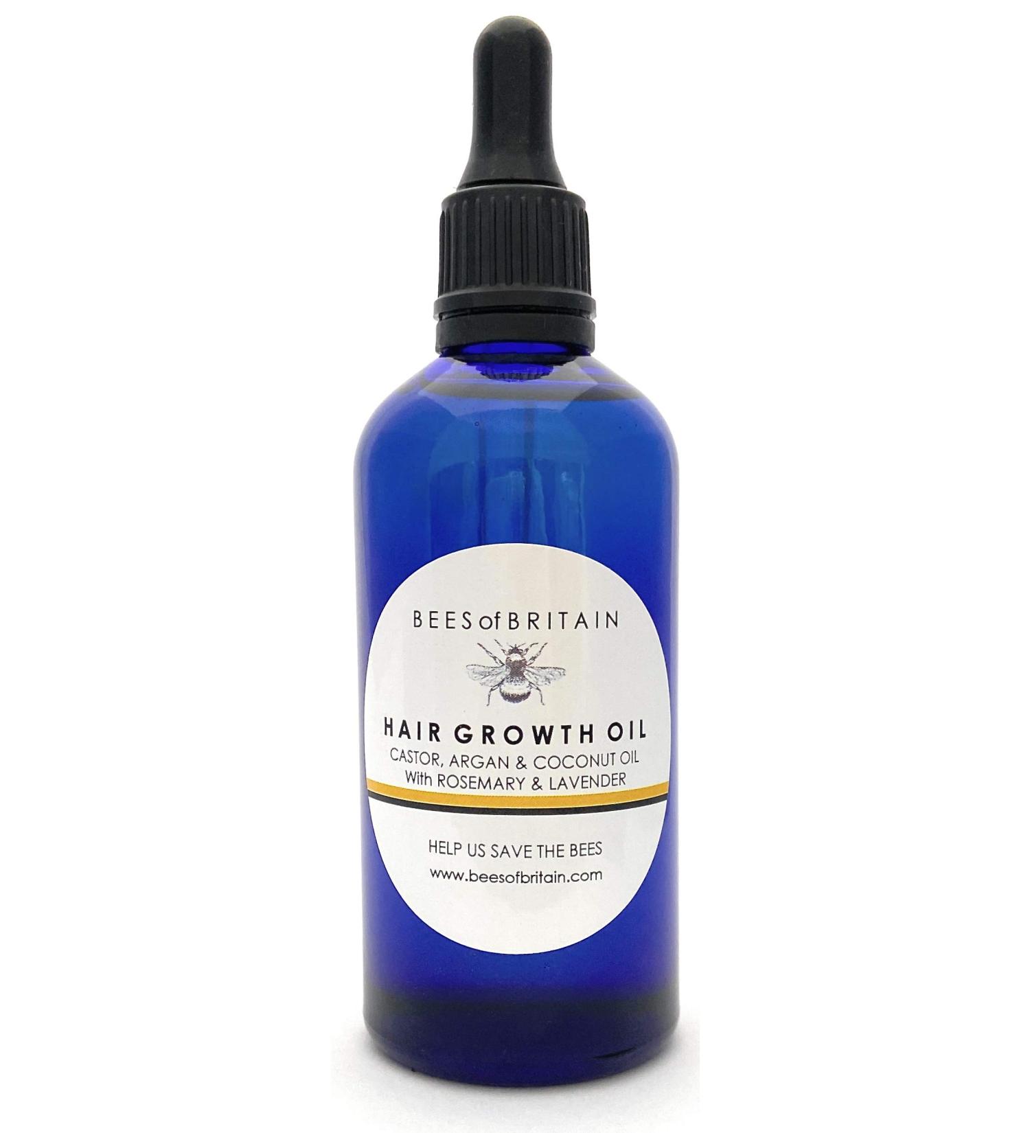 Hair Growth Oil - 100% Natural Argan Coconut Rosemary & Lavender | 100ml | Bees of Britain - Save Bees 5% Donation - Buy Online on GoSupps.com